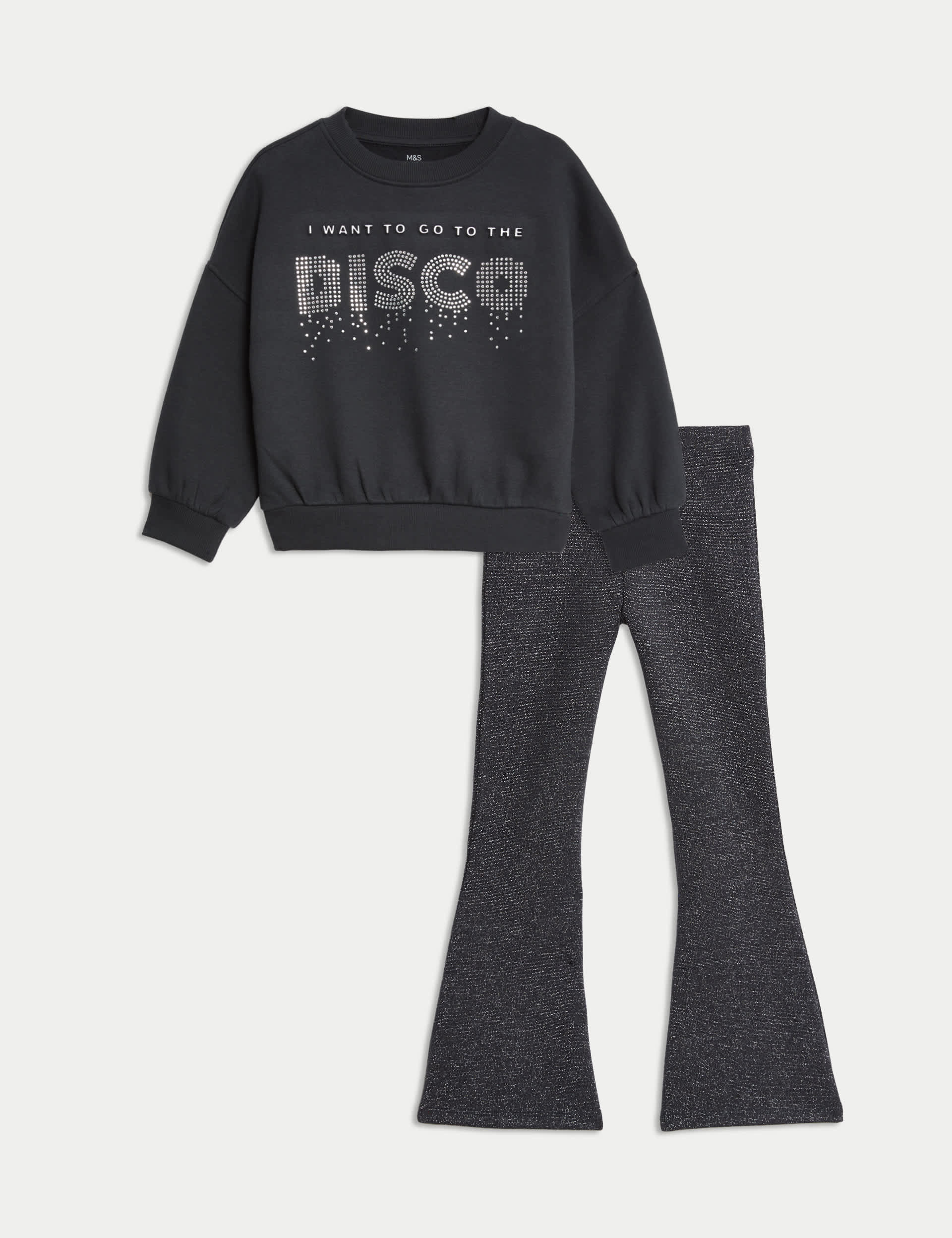 M&S Boys Disco Slogan Top & Bottom Outfit (2-8 Yrs) - 4-5 Y - Carbon, Carbon