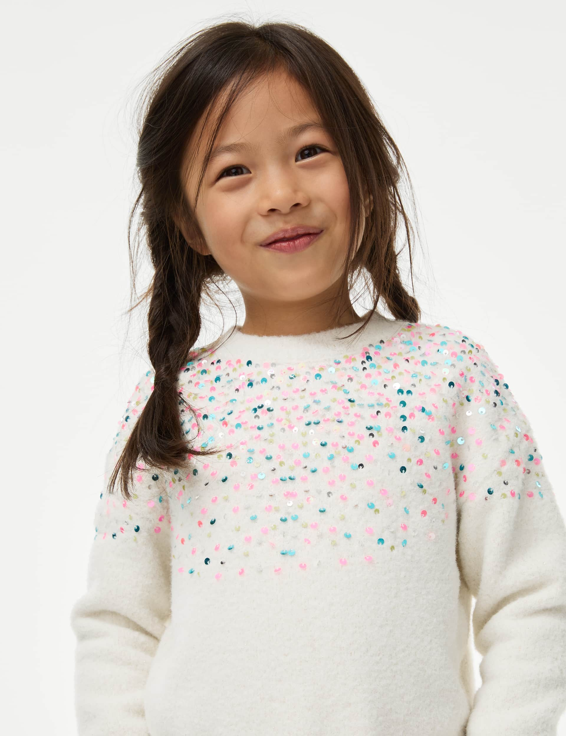 M&S Girls Sequin Detail Jumper (2-8 Yrs) - 2-3 Y - Ecru, Ecru