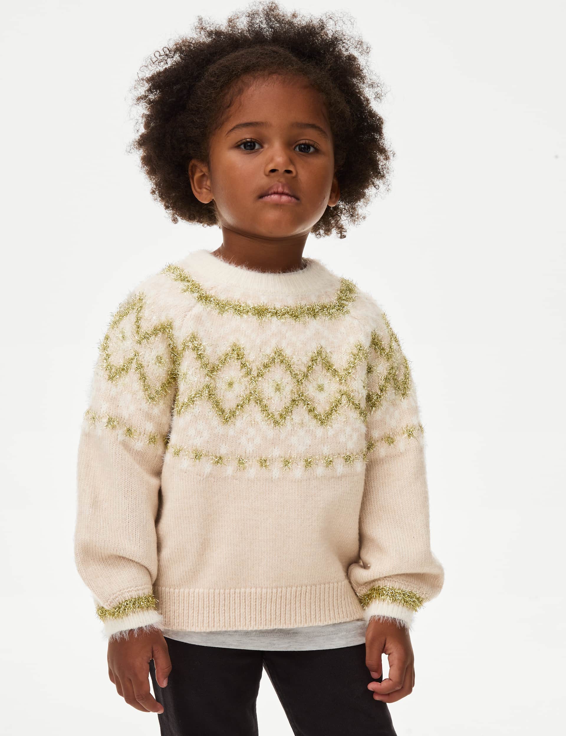 M&S Girls Sparkly Fair Isle Jumper (1-8 Yrs)