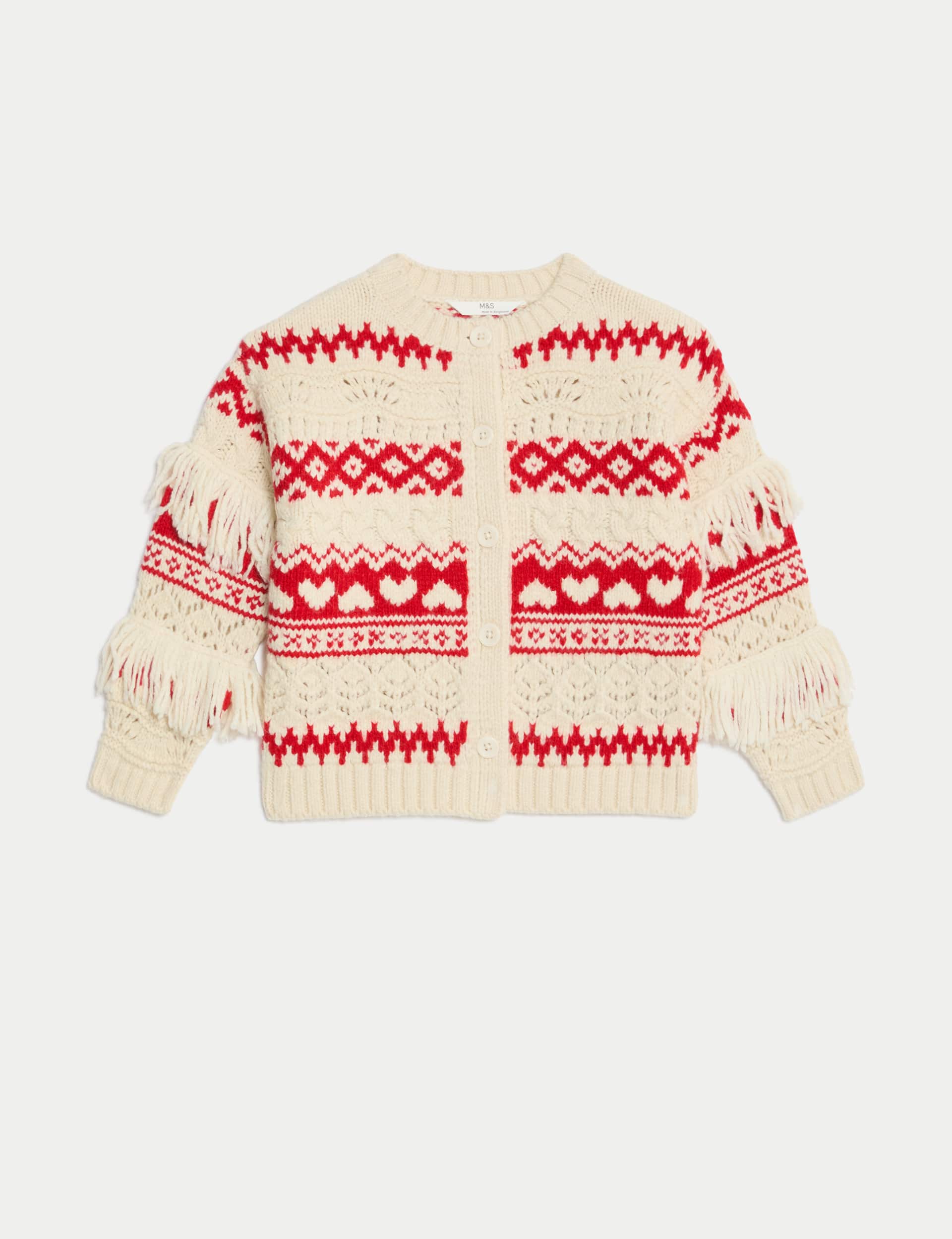 M&S Girls Fair Isle Tassle Cardigan (1-8 Yrs)