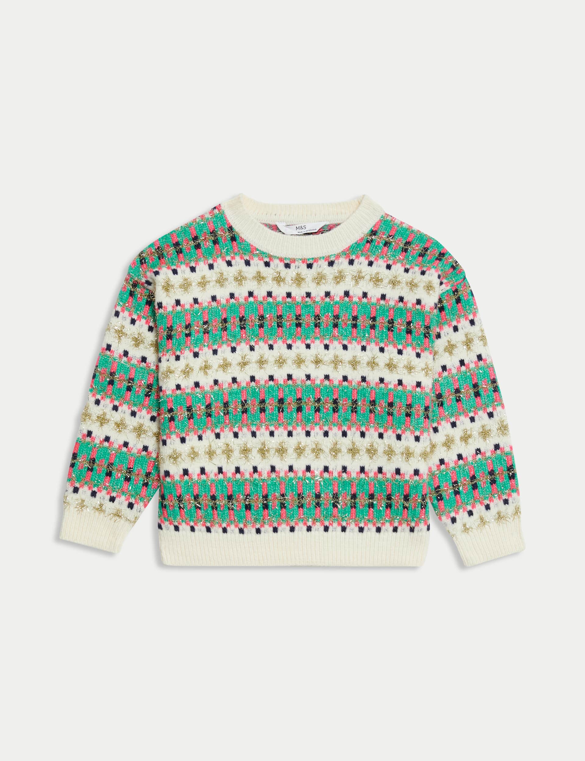 M&S Girls Sparkle Fair Isle Stripe Jumper (2-10 Yrs)