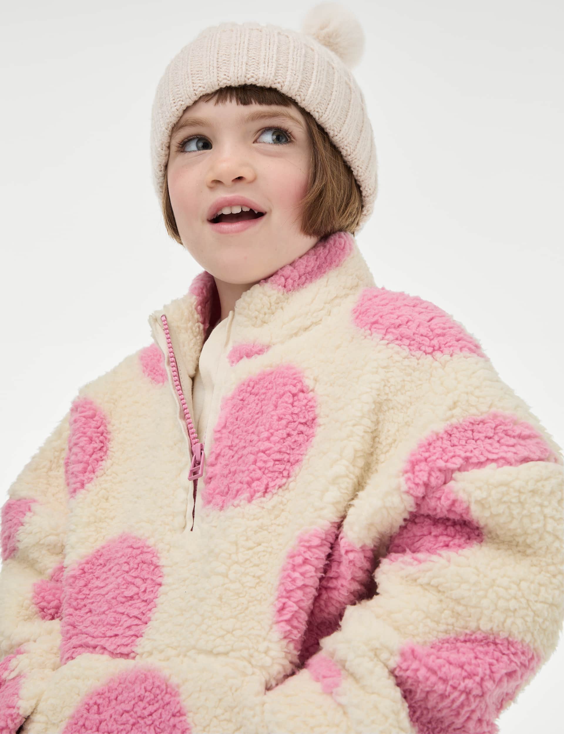 M&S Girls Borg Polka Dot Jacket (1-8 Yrs)