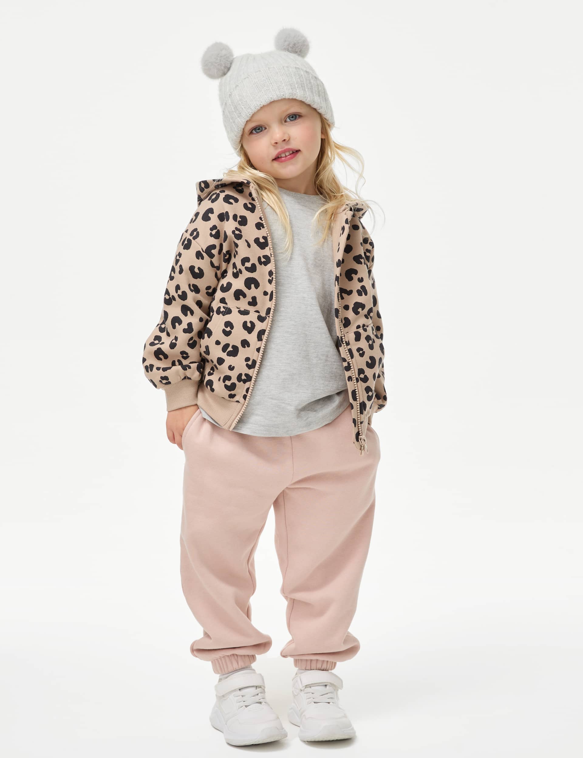 M&S Girls Cotton Rich Animal Print Zip Hoodie (2-8 Yrs) - 3-4 Y - Neutral Brown, Neutral Brown