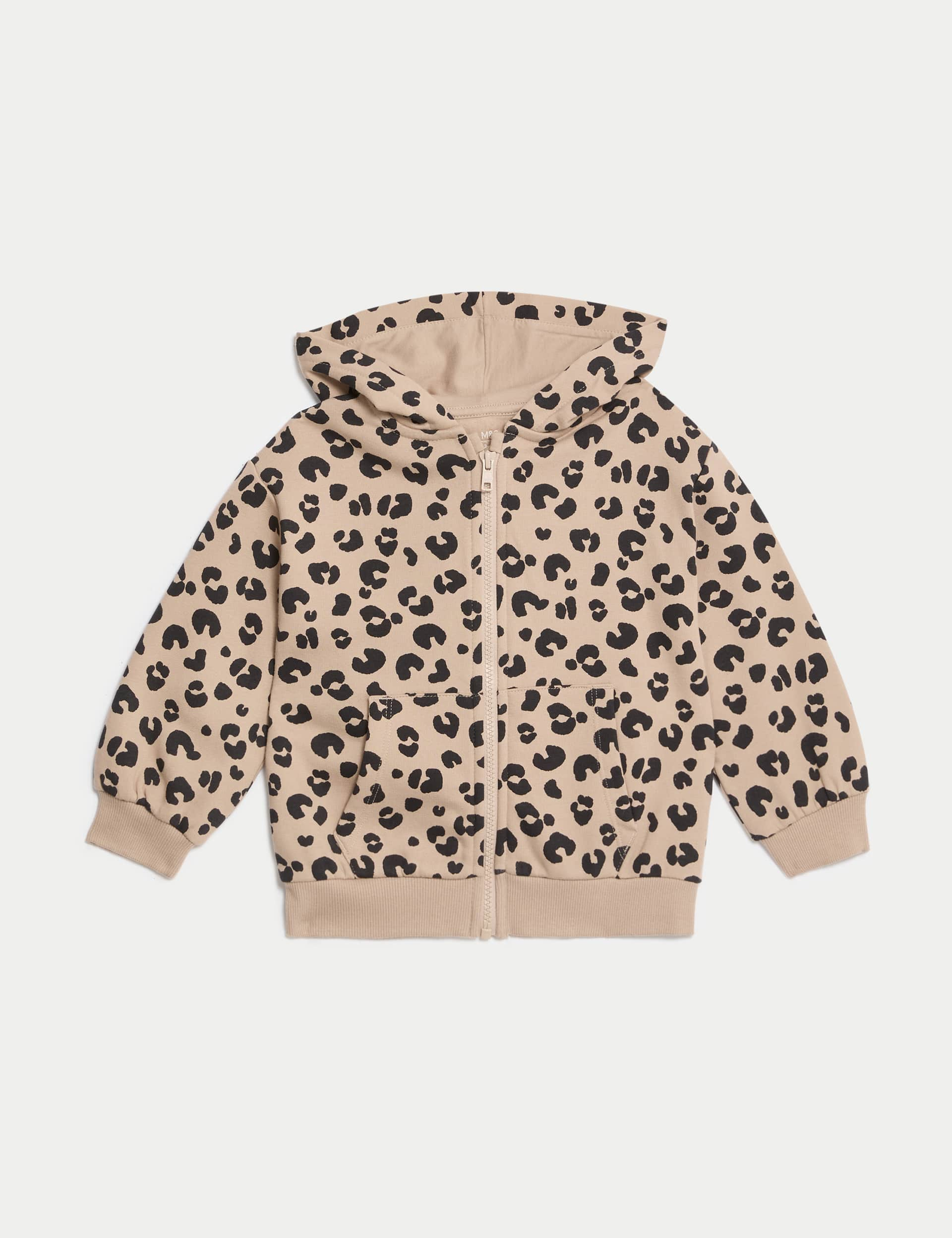 M&S Girls Cotton Rich Animal Print Zip Hoodie (2-8 Yrs) - 3-4 Y - Neutral Brown, Neutral Brown