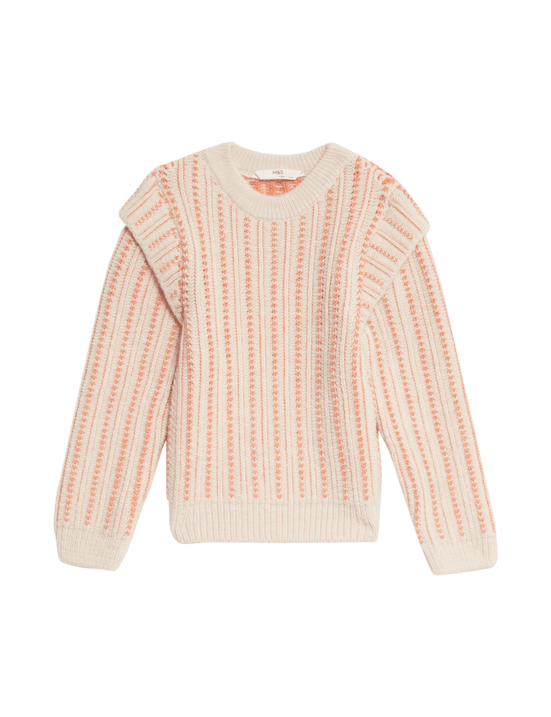 M&S Collection Girls Shoulder Insert Textured Jumper (2-8 Yrs) - 2-3 Y - Orange Mix, Orange Mix,Ecru