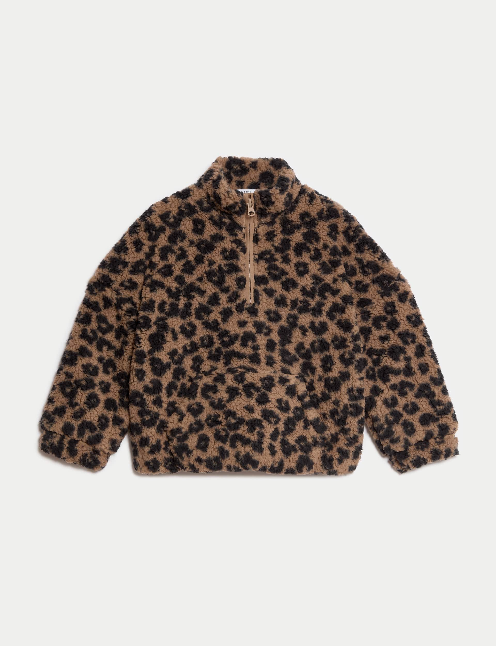 M&S Collection Girls Borg Leopard Jacket (12 Mths-8 Yrs) - 3-4 Y - Neutral Brown, Neutral Brown