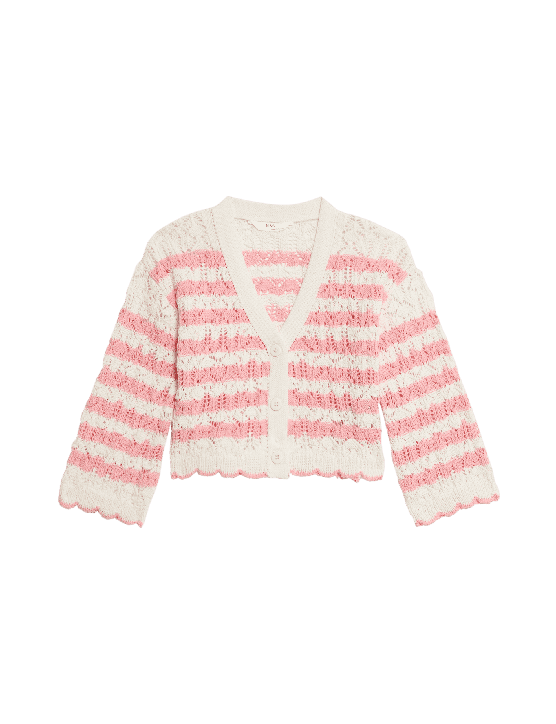 M&S Collection Girls Cotton Blend Striped Cardigan (2-8 Yrs) - 3-4 Y - Red Mix, Red Mix,Blue Mix