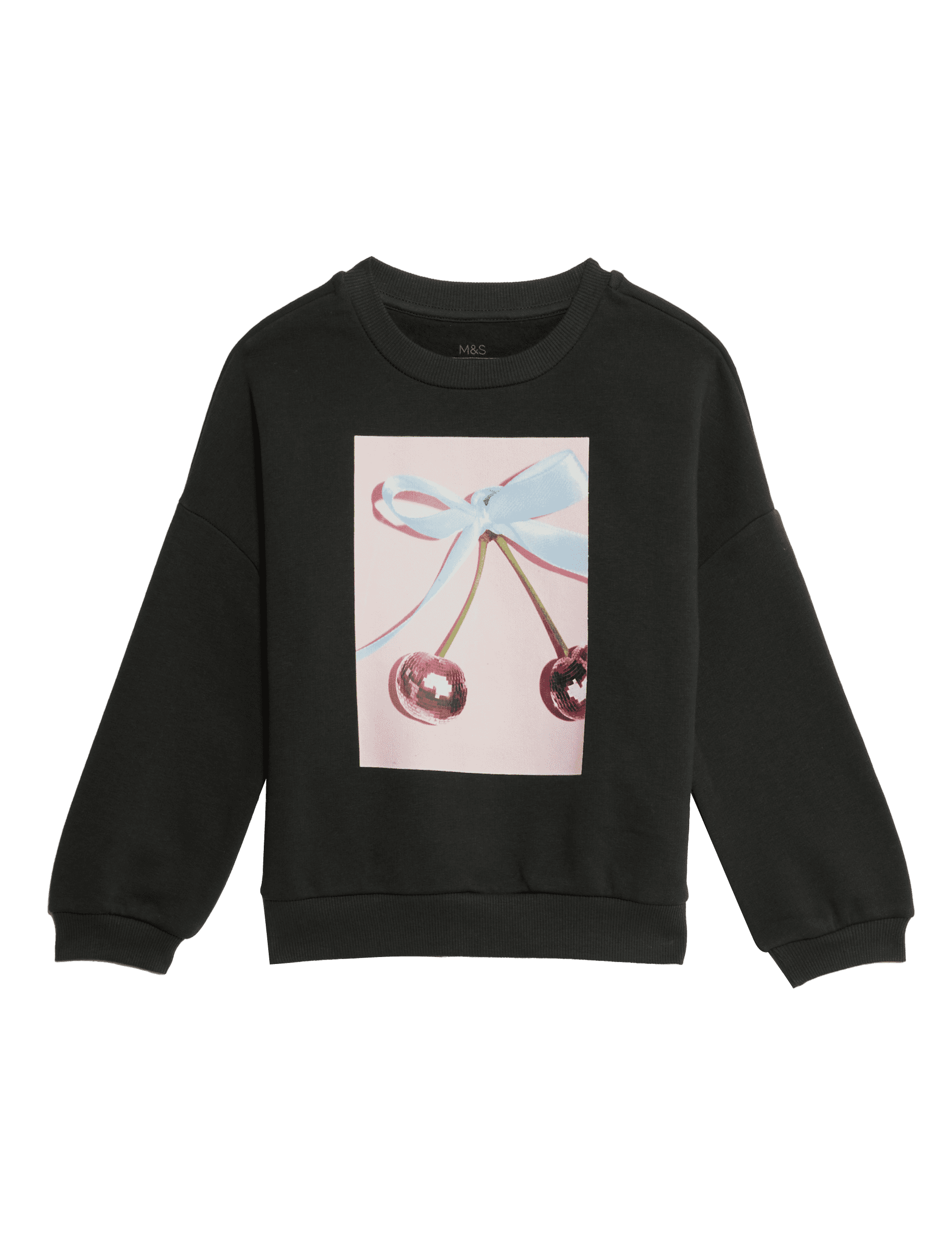 M&S Collection Girls Cotton Rich Cherry Graphic Sweatshirt (2-8 Yrs) - 3-4 Y - Carbon, Carbon