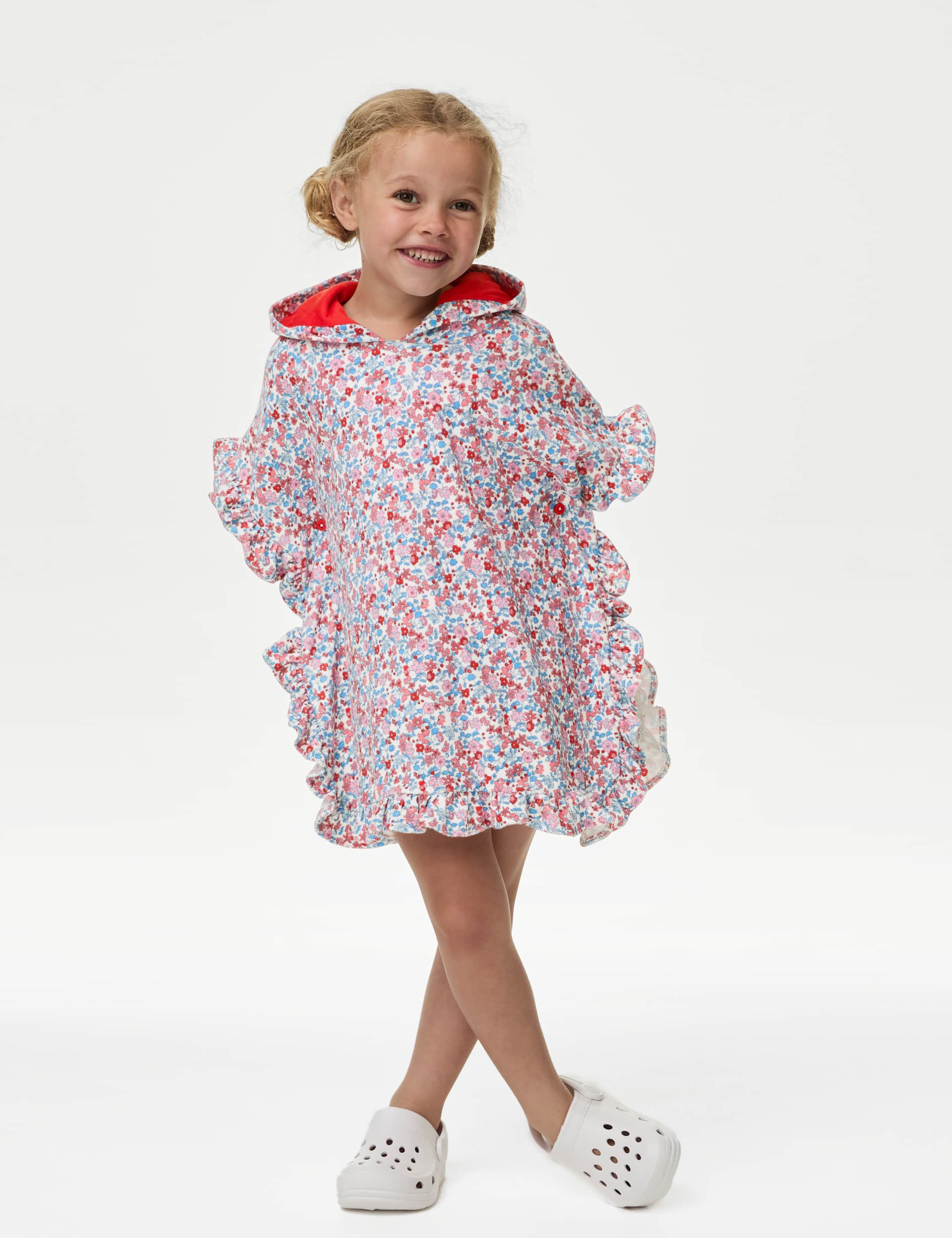 M&S Girls Cotton Rich Ditsy Floral Towelling Poncho (2-8 Yrs) - 2-3 Y - Multi, Multi