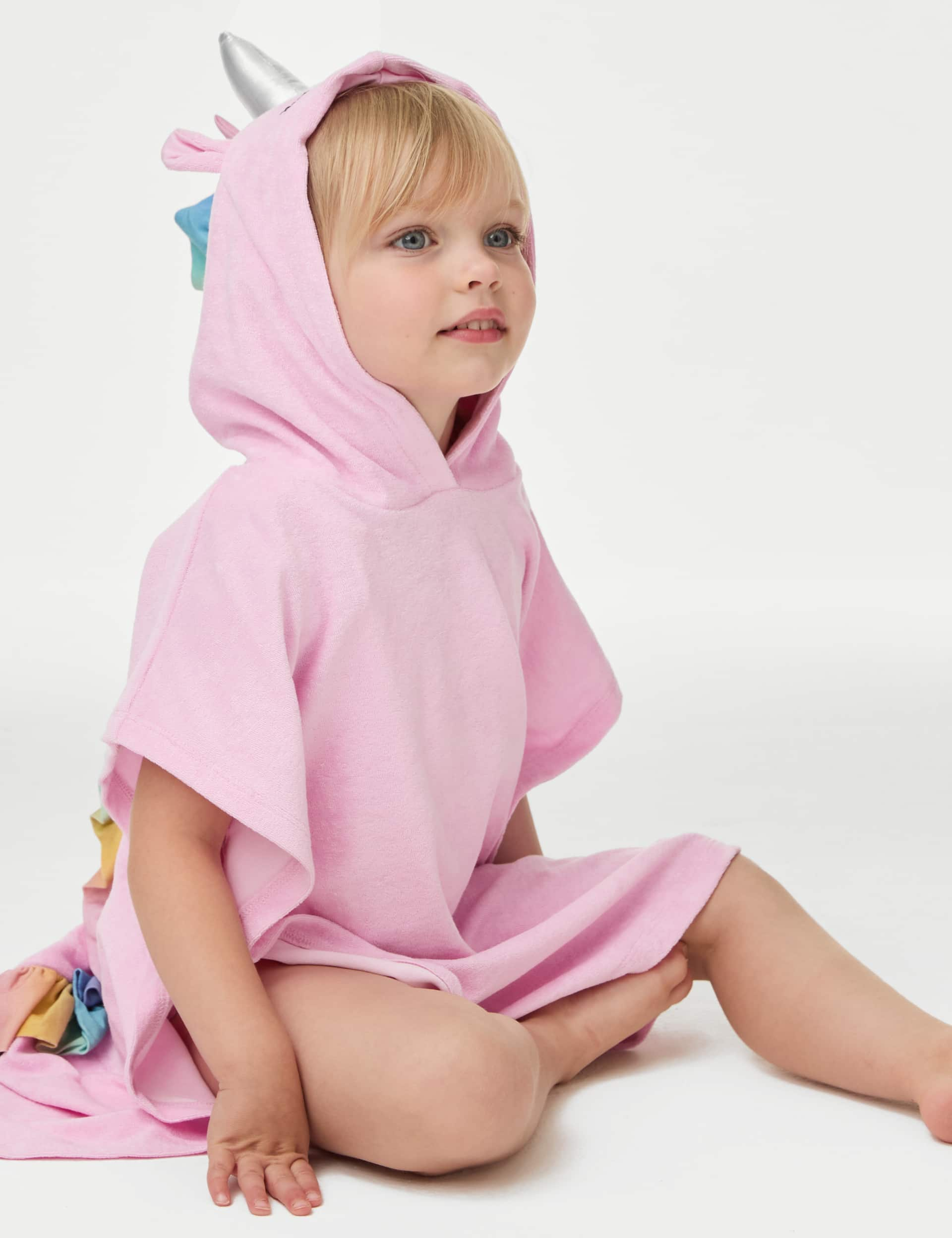 M&S Girls Cotton Rich Unicorn Hooded Poncho (2-8 Yrs) - 2-3 Y - Pink, Pink