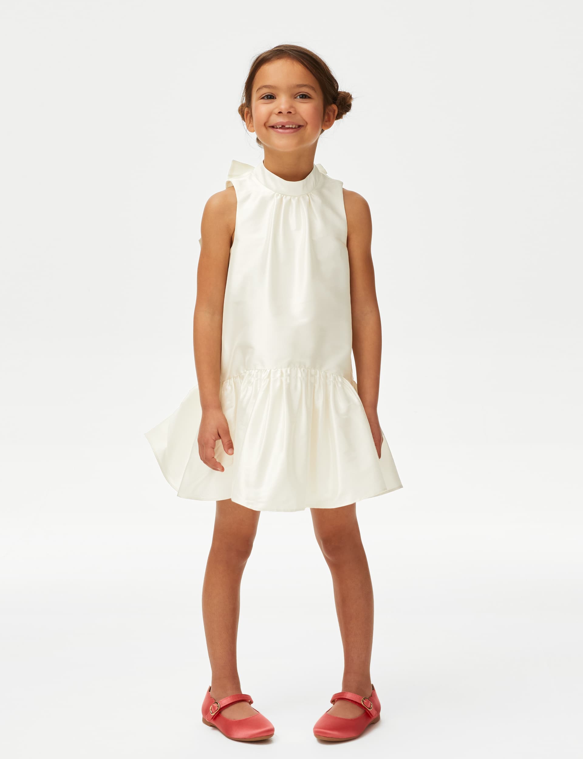 M&S Girls Organza Bow Dress (2-7 Yrs) - 4-5 Y - Ivory, Ivory,Blue