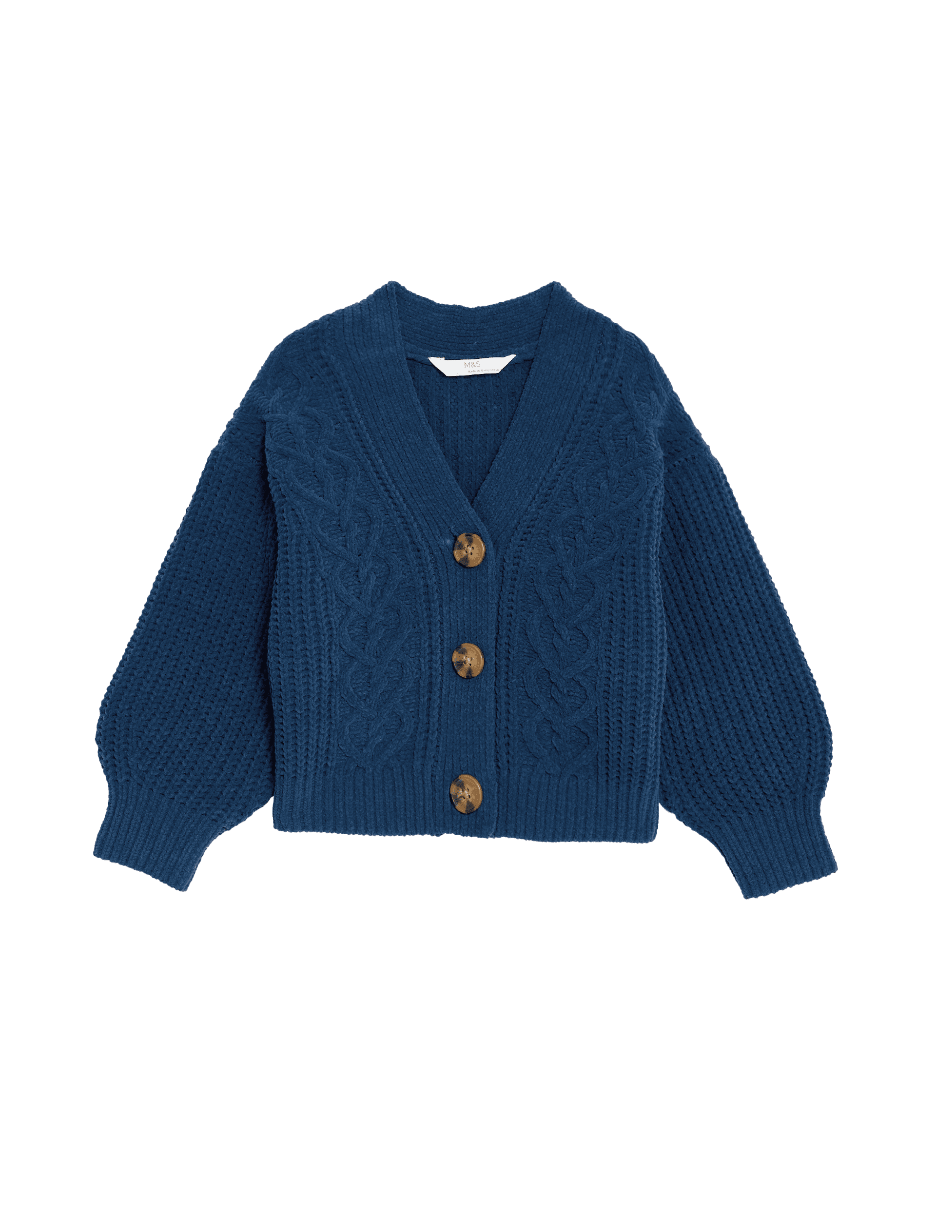 M&S Collection Girls Chunky Knit Cardigan (2-8 Yrs) - 3-4 Y - Navy, Navy,Pink,Ivory