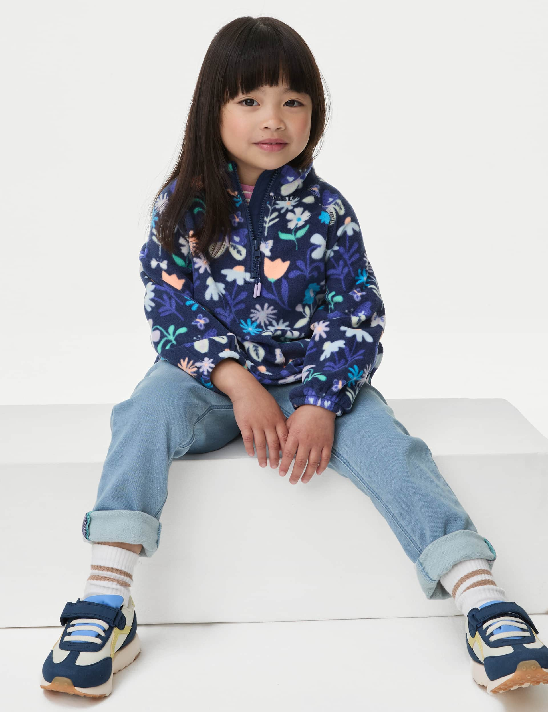 M&S Printed Fleece Top (2-8 Yrs) - 3-4 Y - Blue Mix, Ivory Mix,Blue Mix,Pink,Neutral