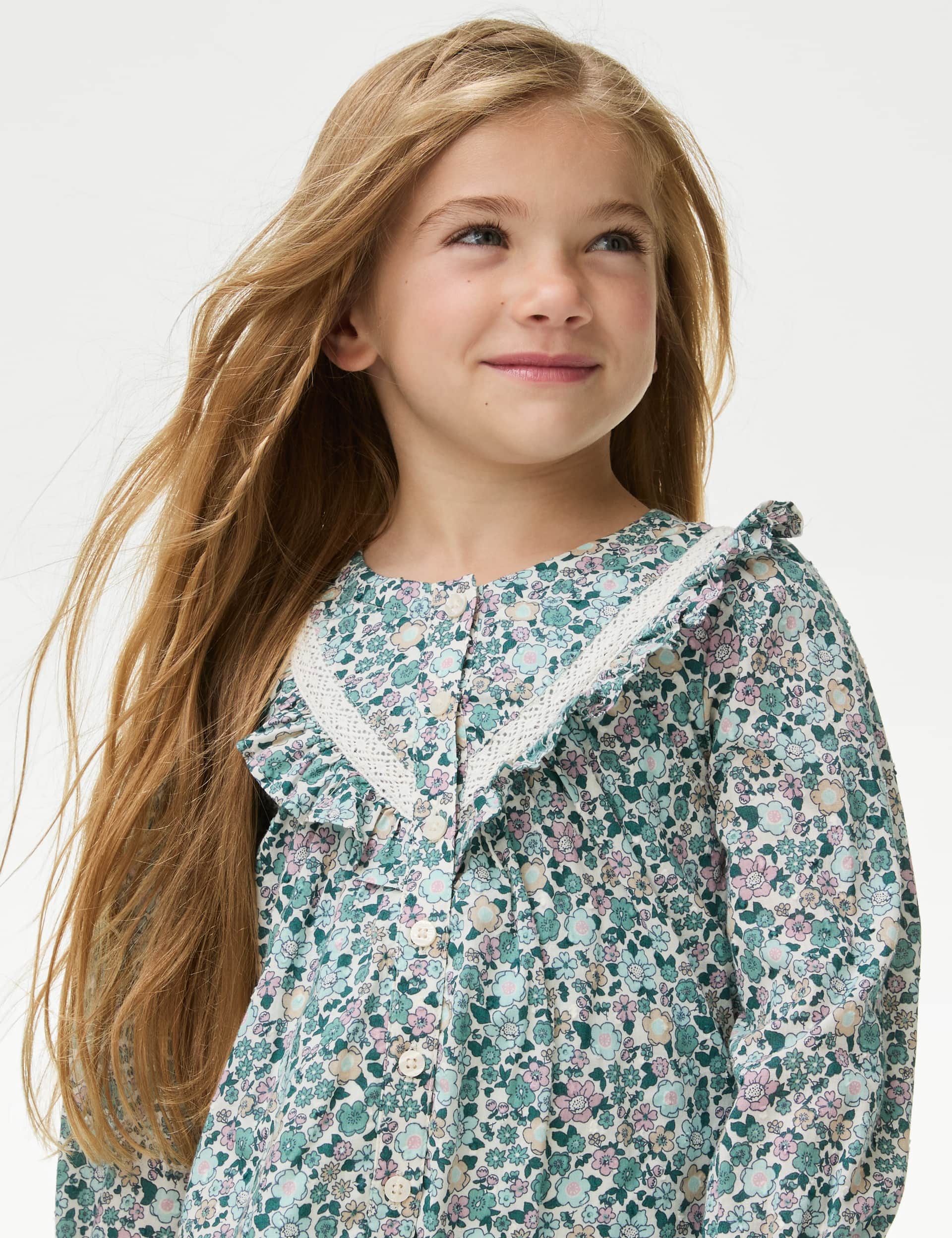 M&S Girls Pure Cotton Floral Top (2-8 Yrs)