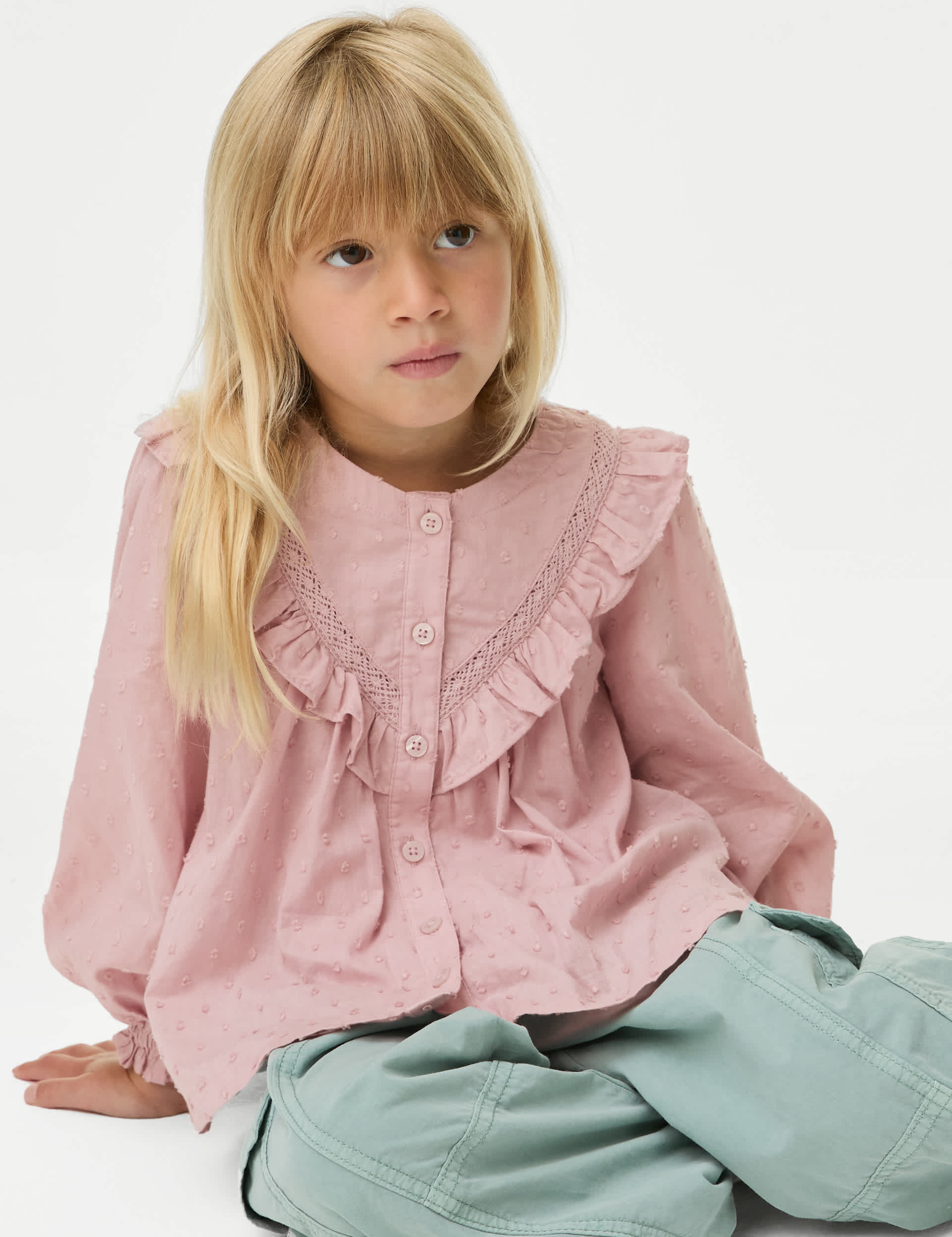 M&S Girls Pure Cotton Frill Top (2-8 Yrs)