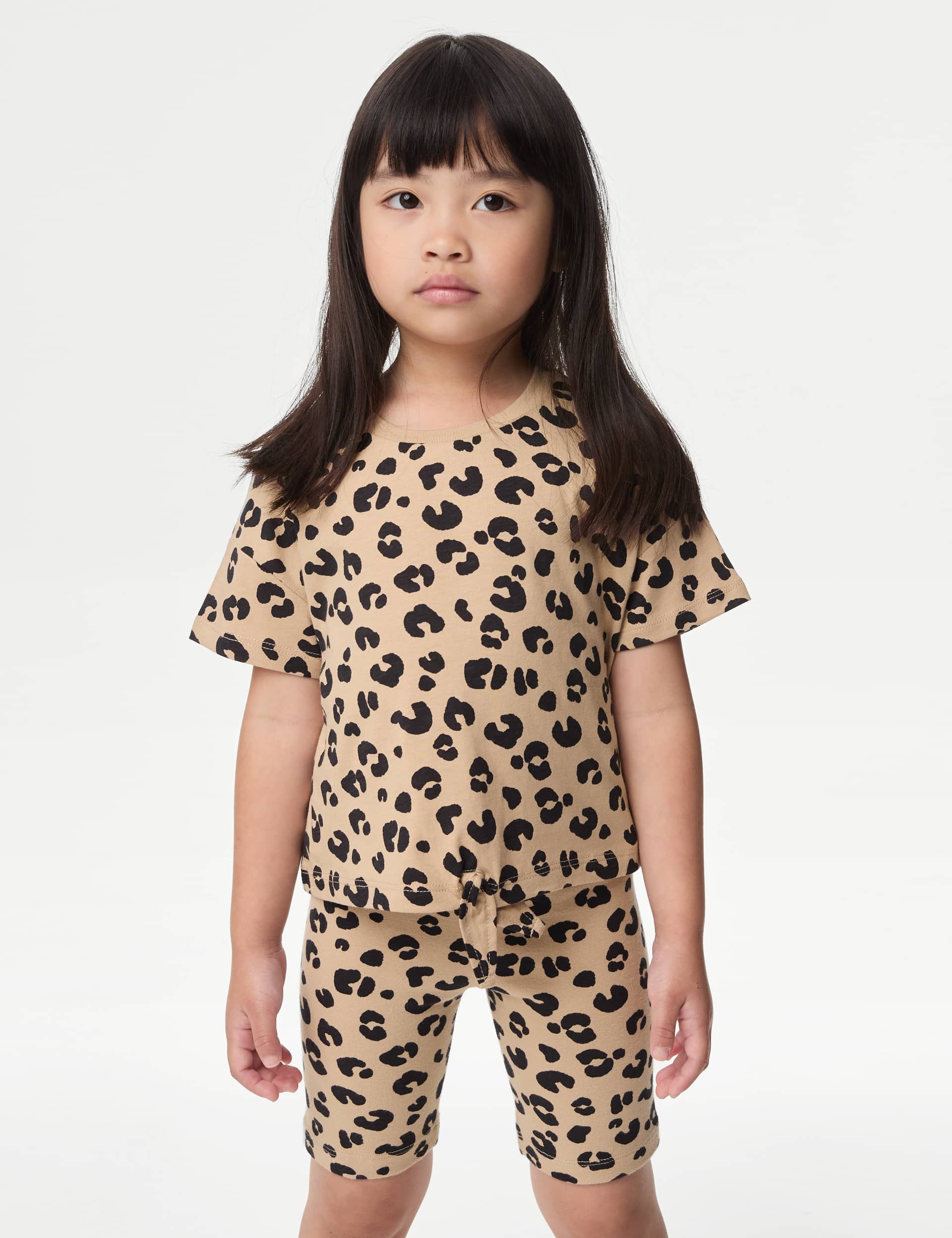 M&S Girls Pure Cotton Leopard Tie Front T-Shirt (2-8 Yrs) - 7-8 Y - Neutral Brown, Neutral Brown