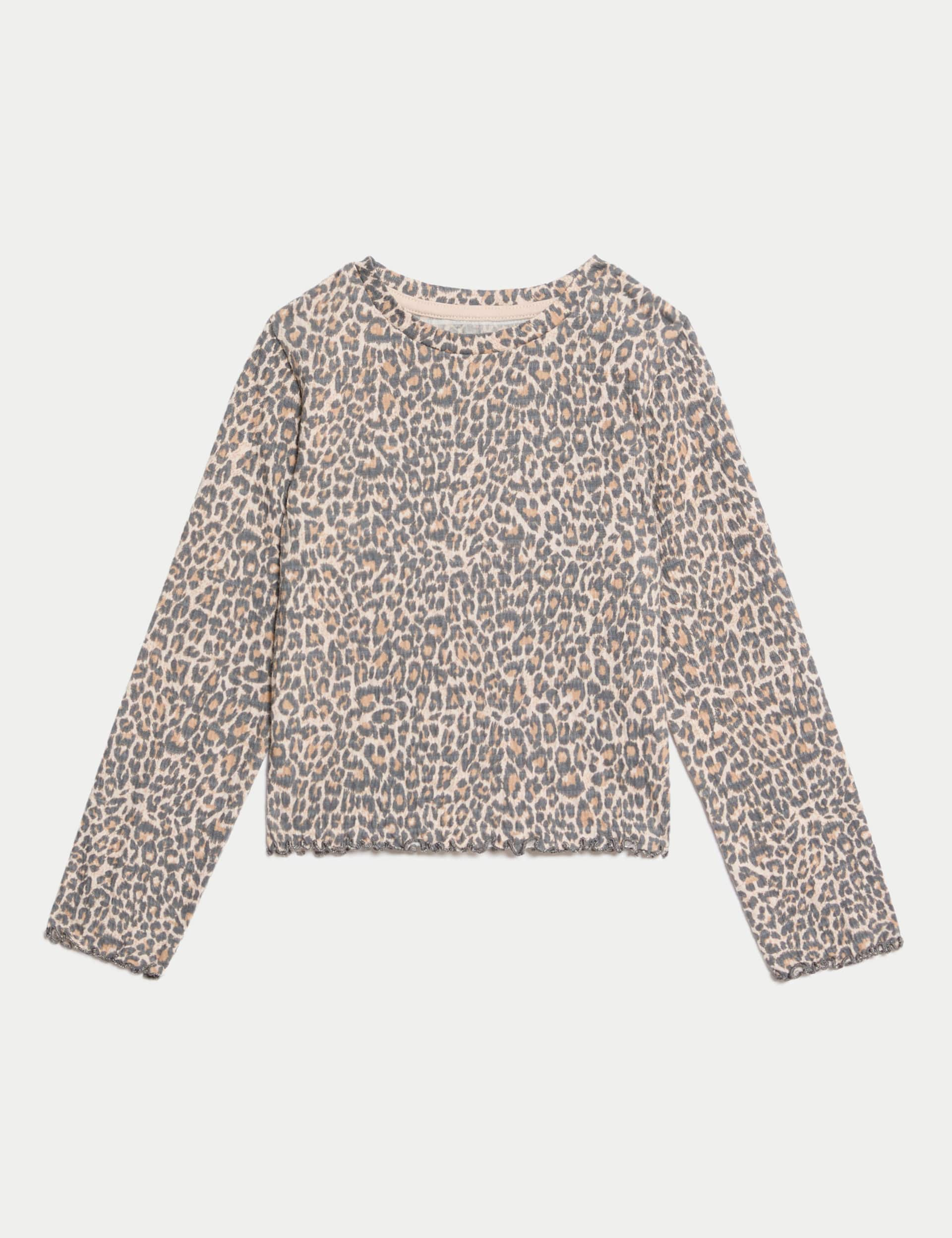 M&S Collection Girls Cotton Rich Crinkle Jersey Top (2-8 Yrs) - 7-8 Y - Neutral Brown, Neutral Brown