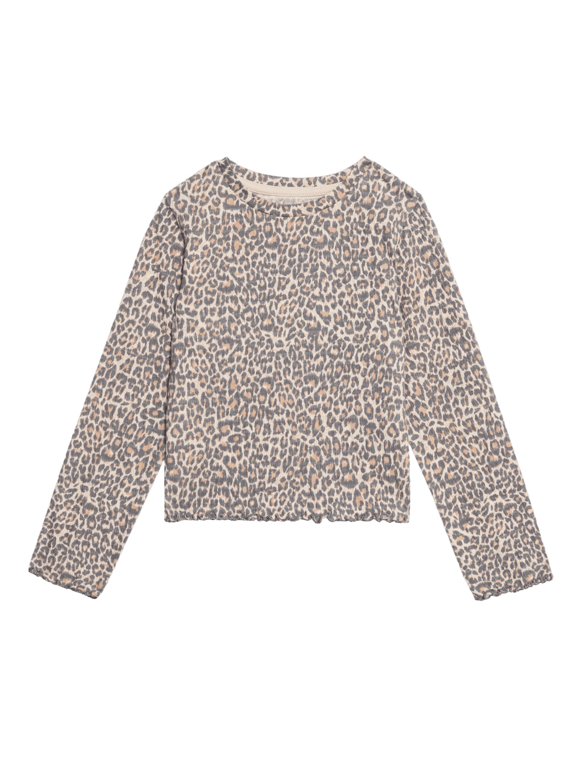 M&S Collection Girls Cotton Rich Crinkle Jersey Top (2-8 Yrs) - 3-4 Y - Neutral Brown, Neutral Brown