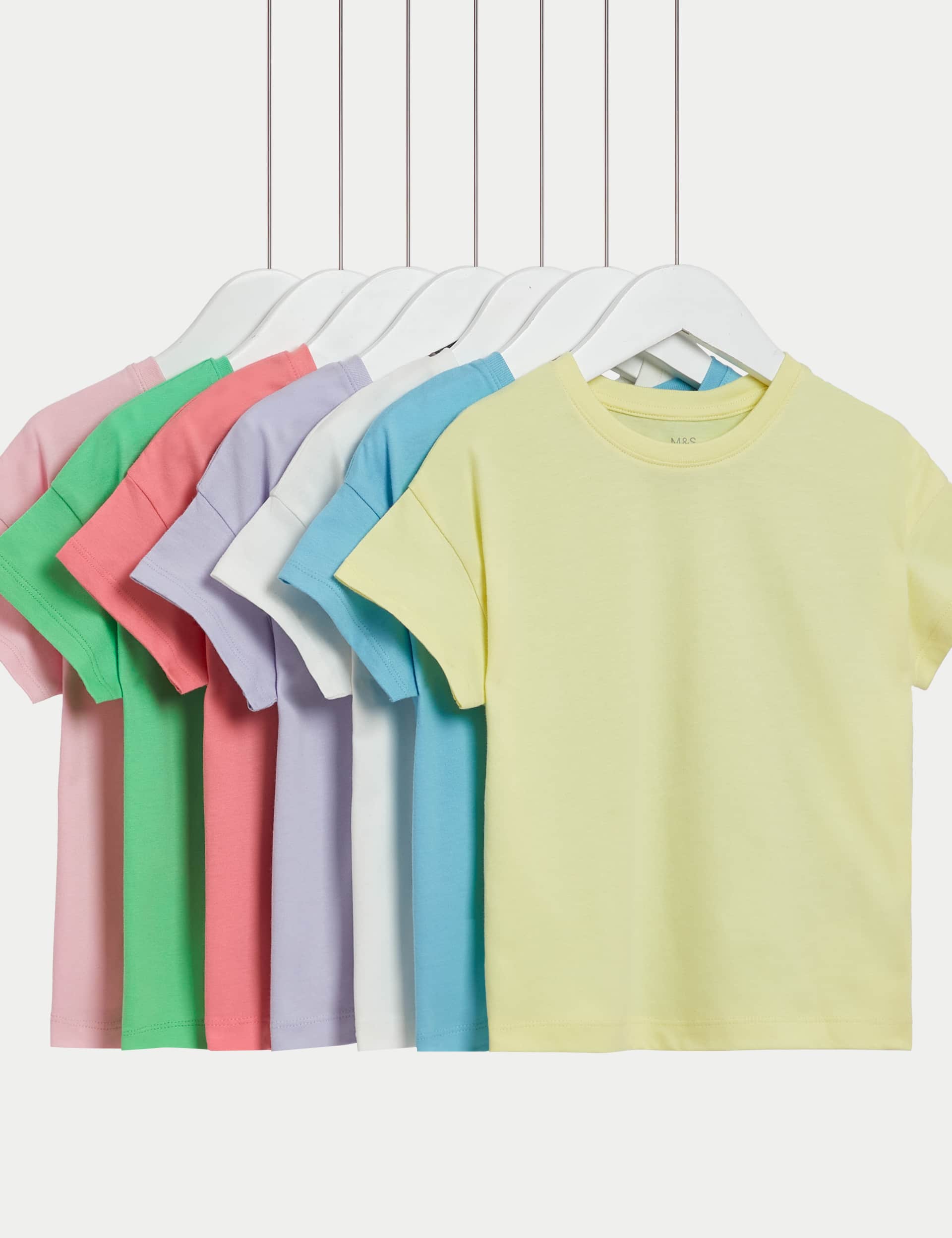 M&S Girls 7pk Pure Cotton T-Shirts (2-8 Yrs)