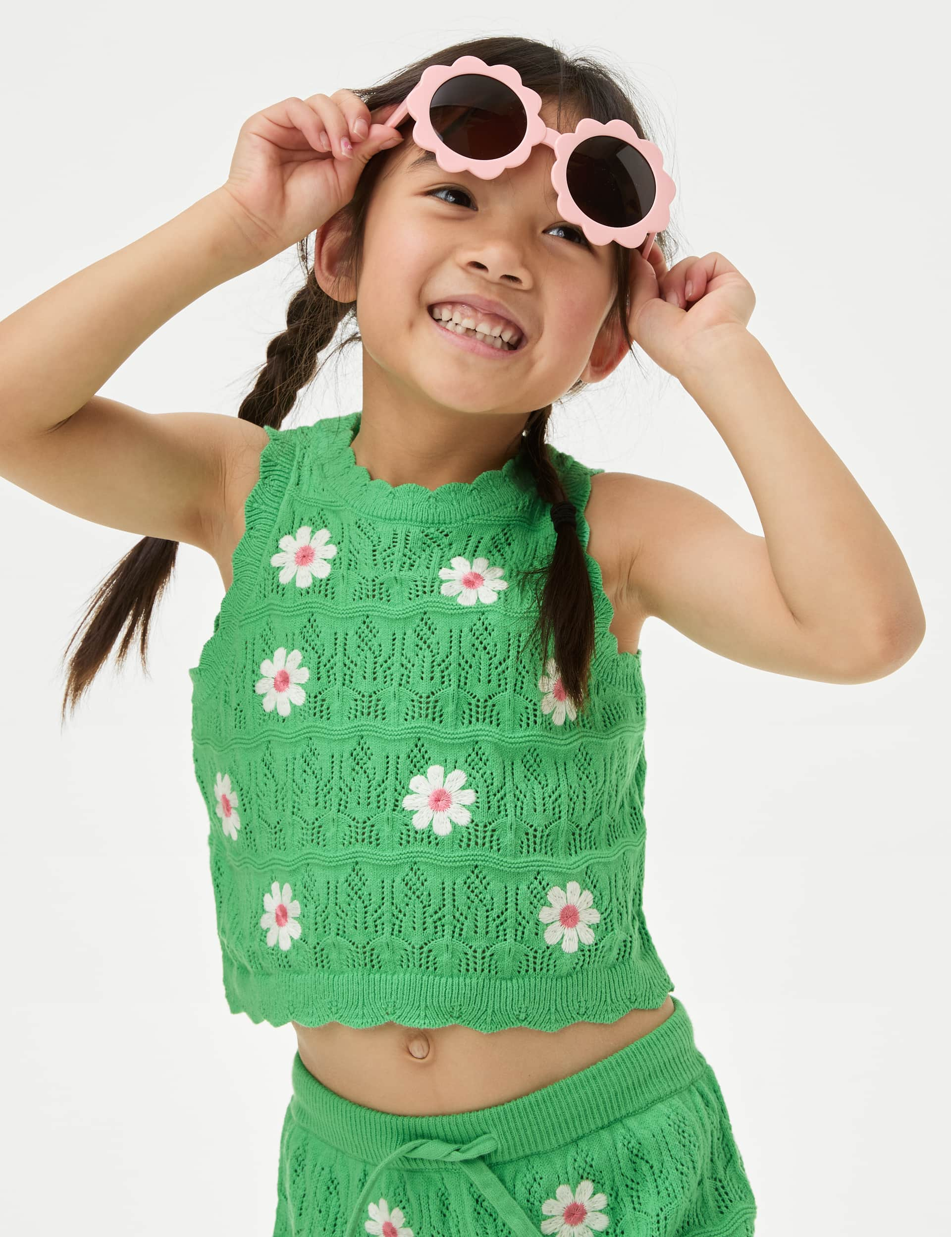 M&S Girls Cotton Rich Knitted Top (2-8 Yrs) - 5-6 Y - Green Mix, Green Mix