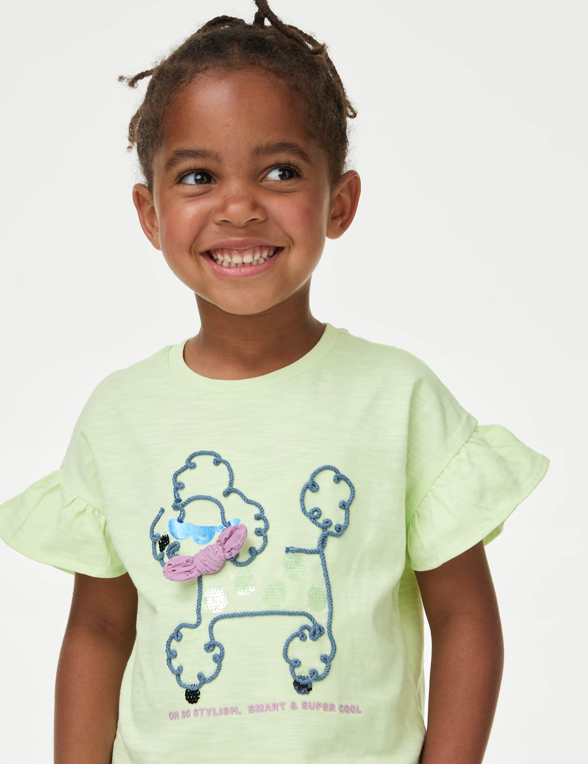 M&S Pure Cotton Embroidered Poodle T-Shirt (2-8 Yrs) - 2-3 Y - Light Mint, Light Mint