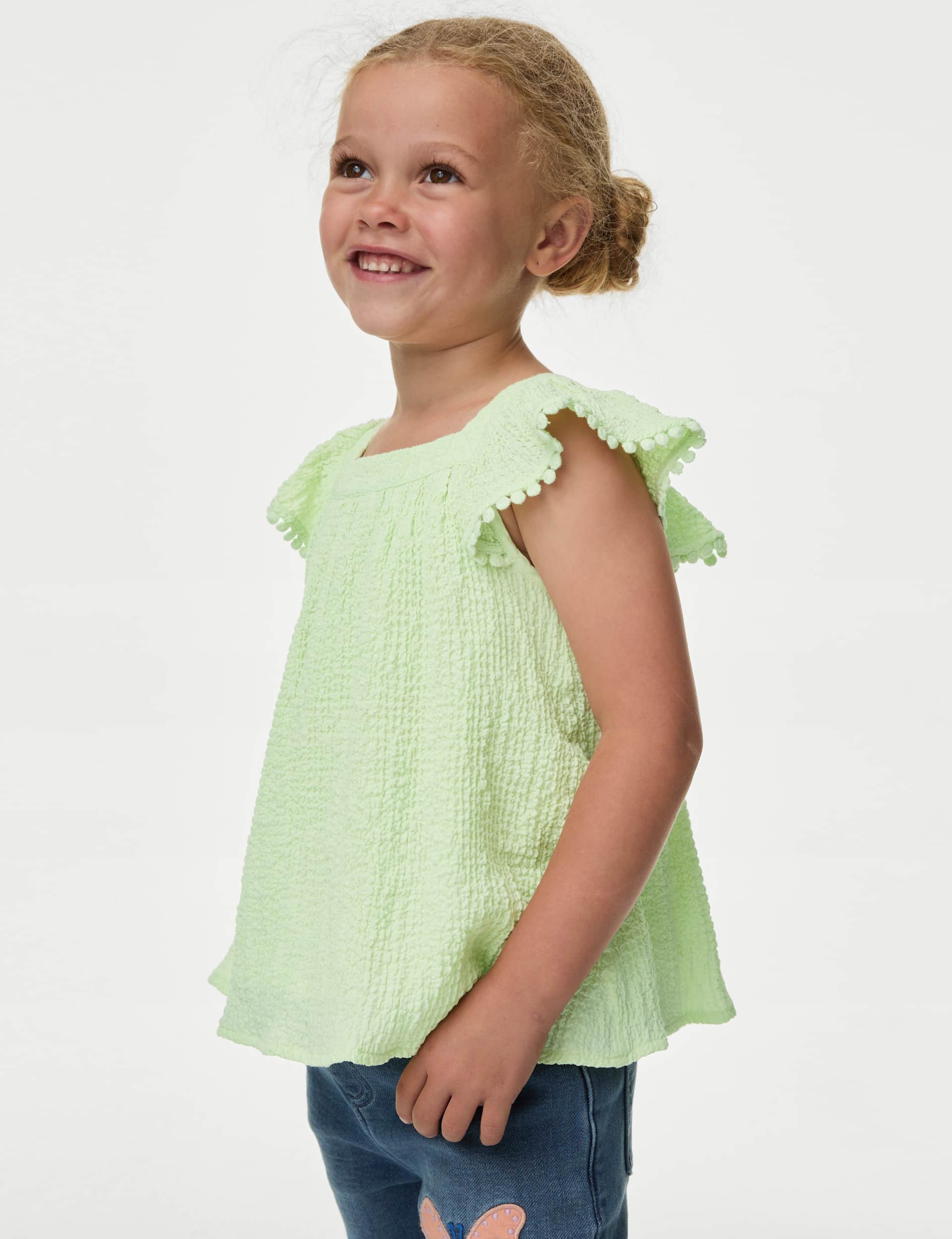 M&S Girls Crinkle Frill Sleeve Top (2-8 Yrs)