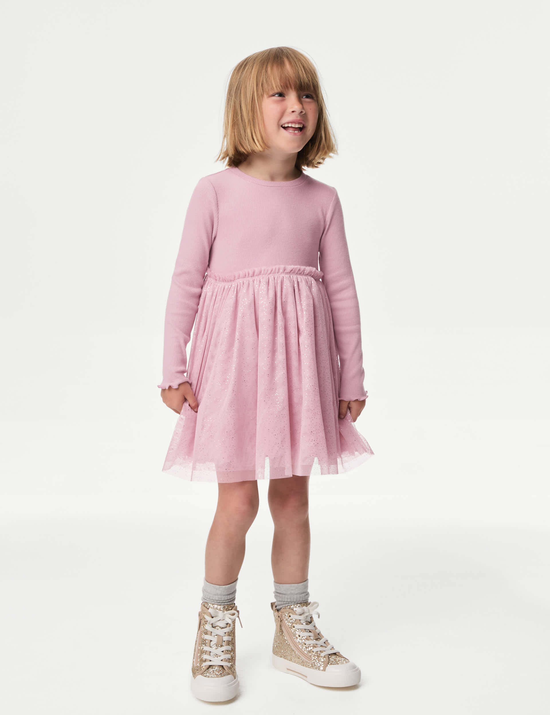 M&S Girls Cotton Rich Tulle Glitter Dress (1-8 Yrs)