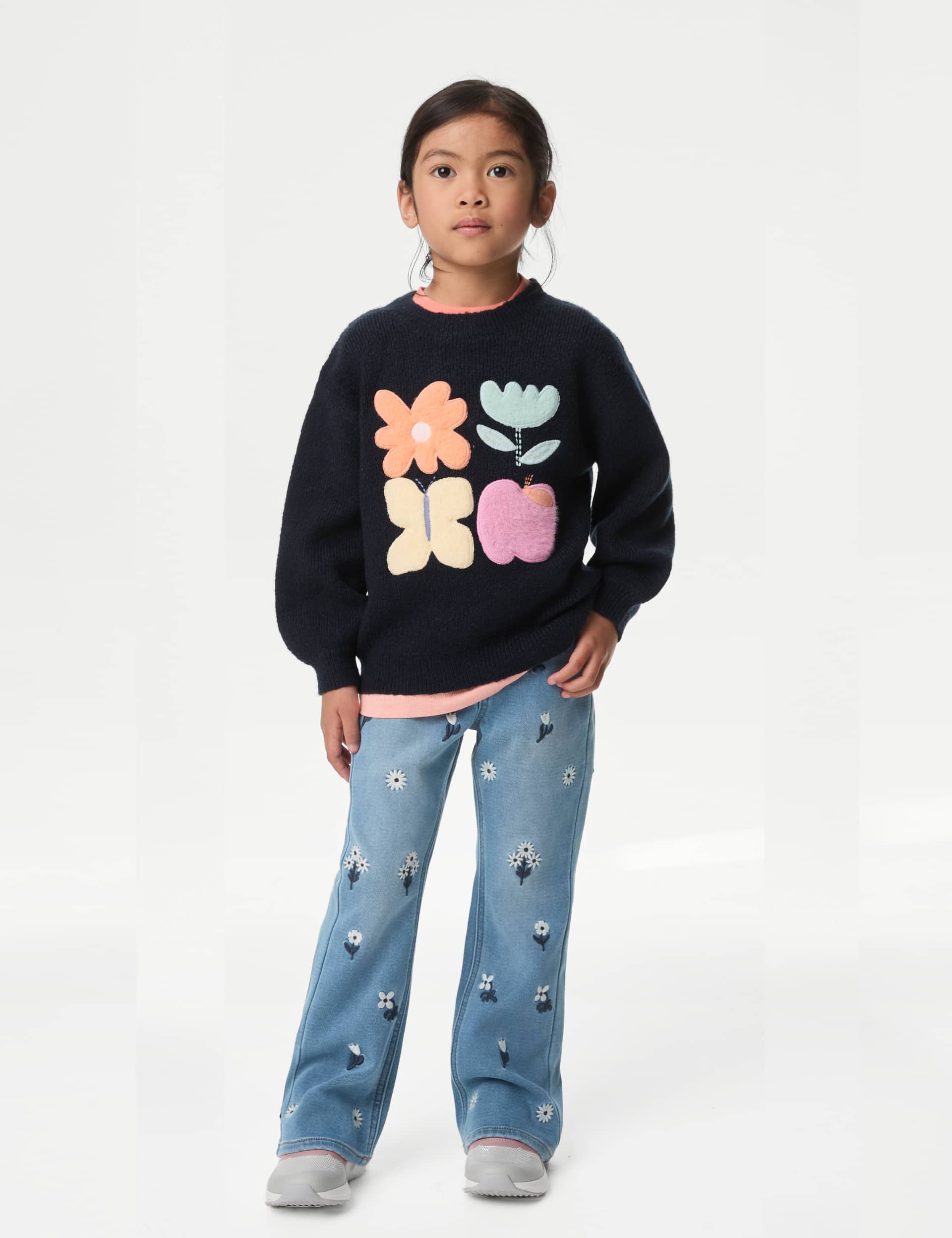 M&S Girls Denim Embroidered Flared Jeans (2-8 Yrs)
