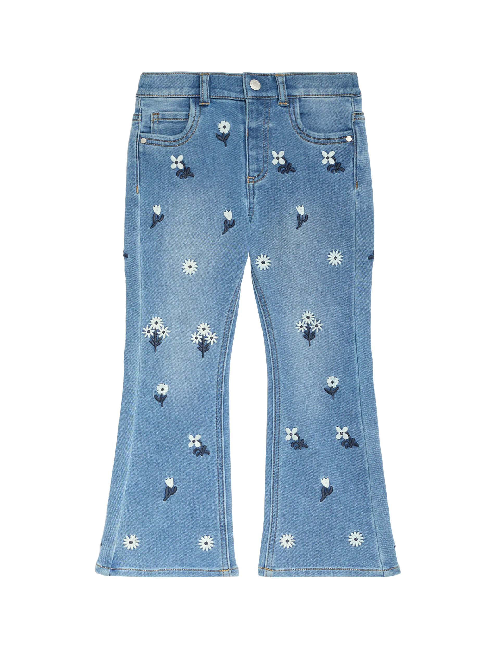 M&S Collection Girls Denim Embroidered Flared Jeans (2-8 Yrs) - 3-4 Y - Light Denim, Light Denim