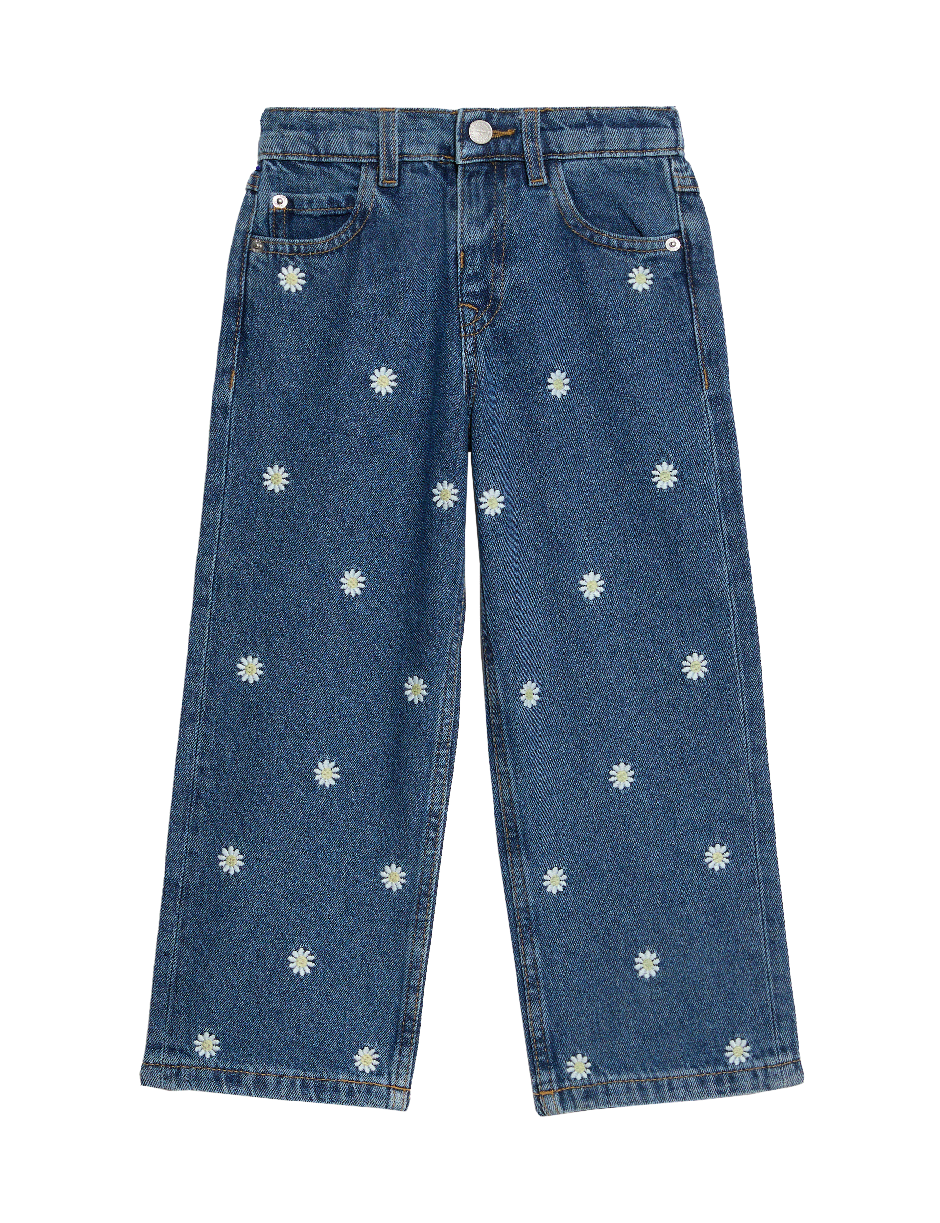 M&S Collection Girls Daisy Embroidery Jeans (2-8 Yrs) - 7-8 Y - Denim, Denim