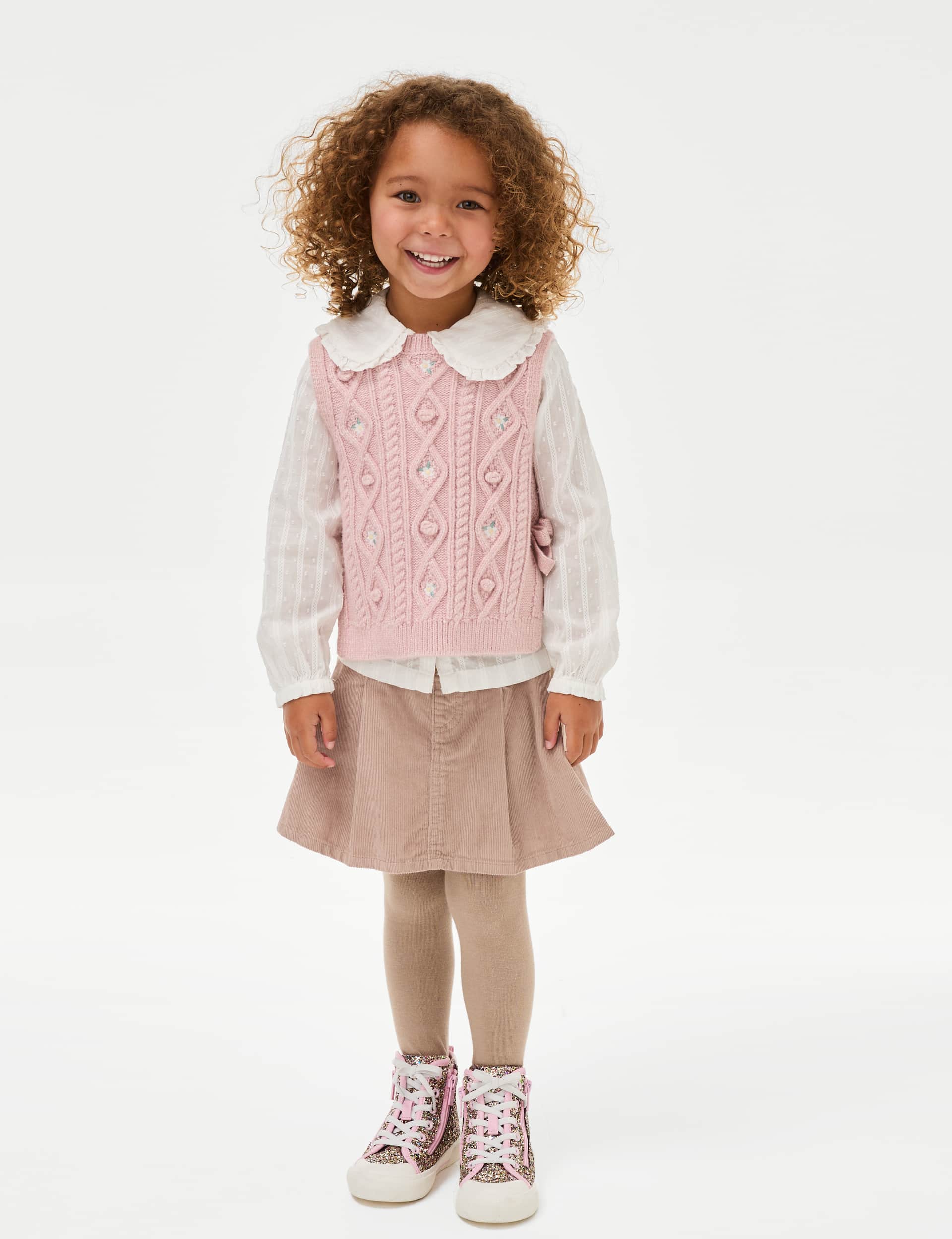 M&S Girls 2pc Cotton Rich Cord Skirt with Tights (2-8 Yrs)