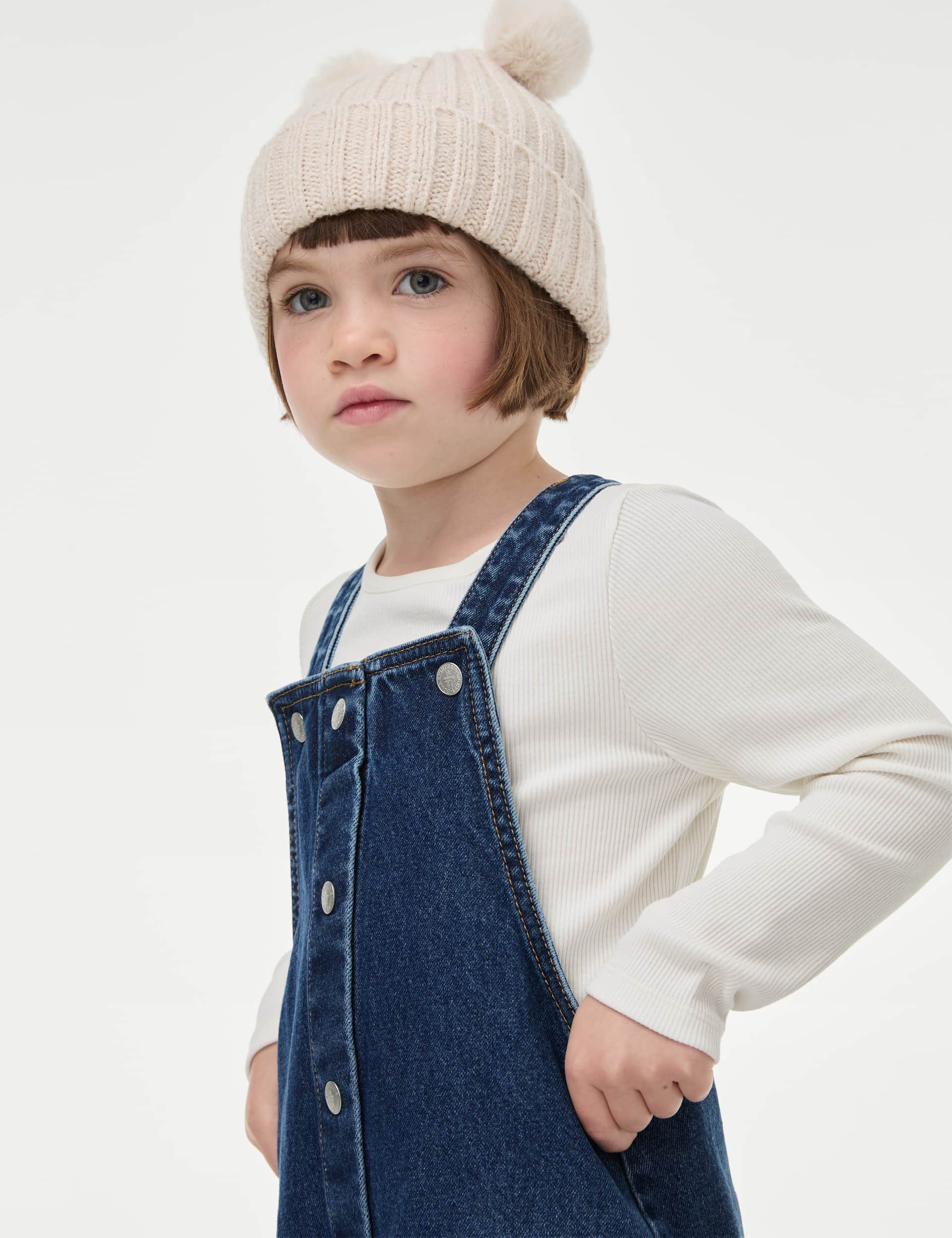 M&S Girls 3pc Denim Pinafore Outfit (2-8 Yrs)