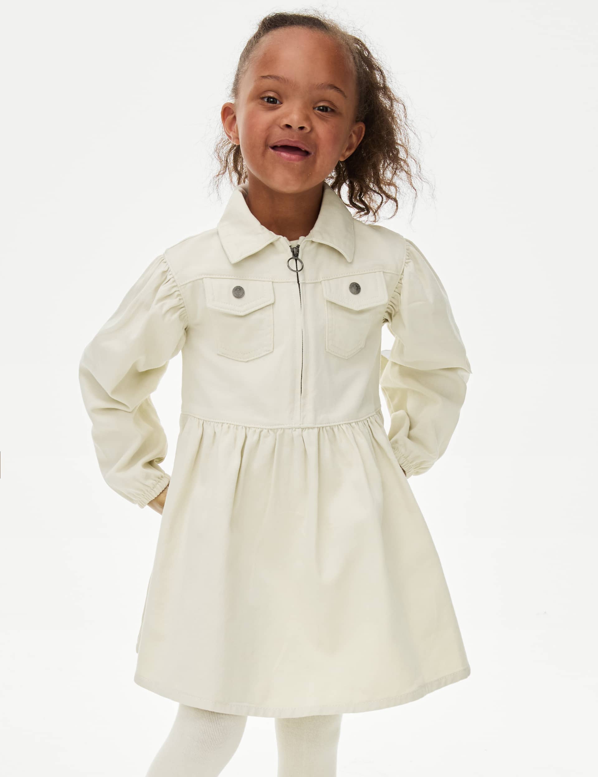 M&S Girls 2pc Denim Dress with Tights (2-8 Yrs)