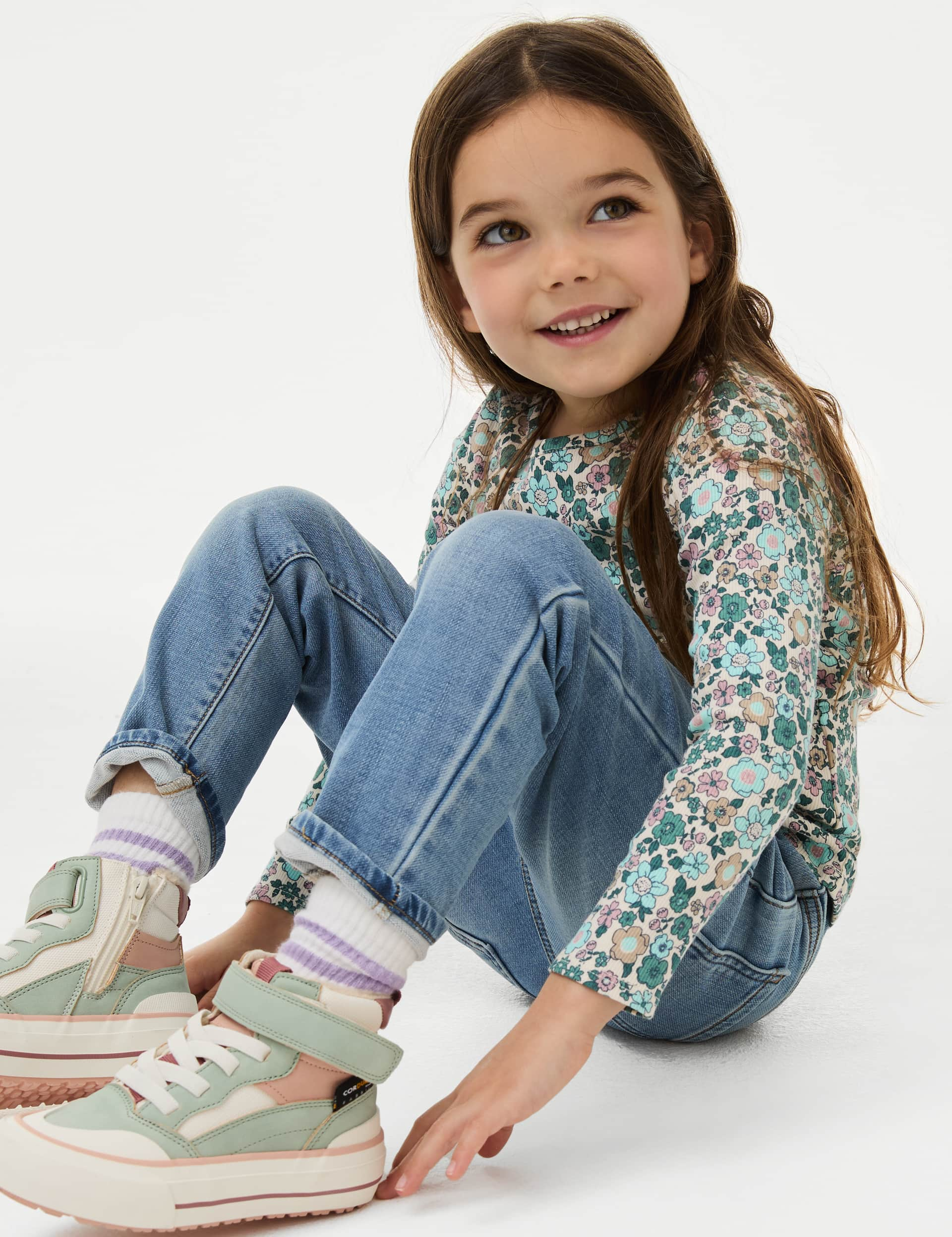 M&S Collection Girls Comfort Waist Denim Jeans (2-8 Years) - 6-7 Y - Light Denim, Light Denim