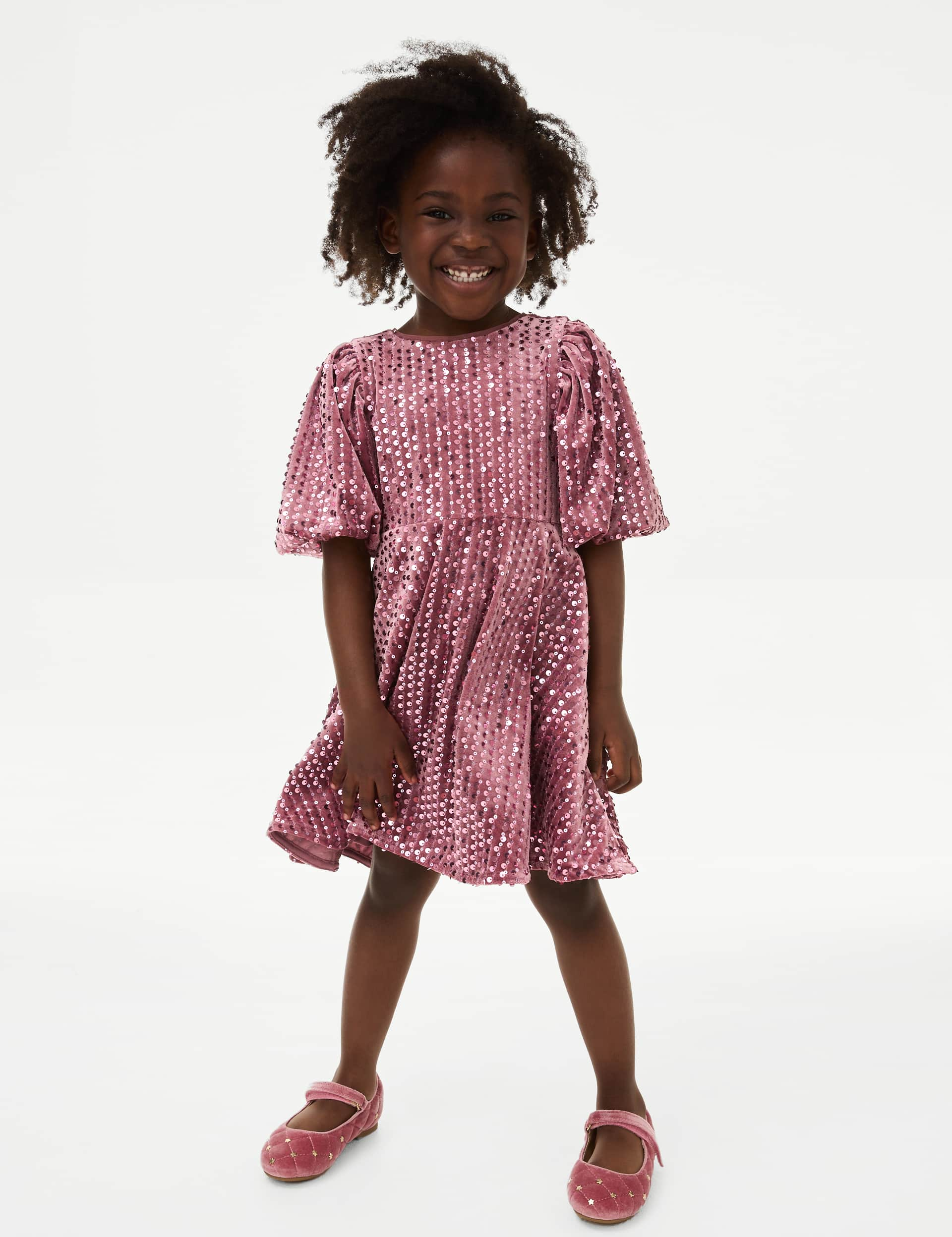 M&S Collection Girls Velvet Sequin Dress (2-8 Yrs) - 2-3 Y - Pink, Pink