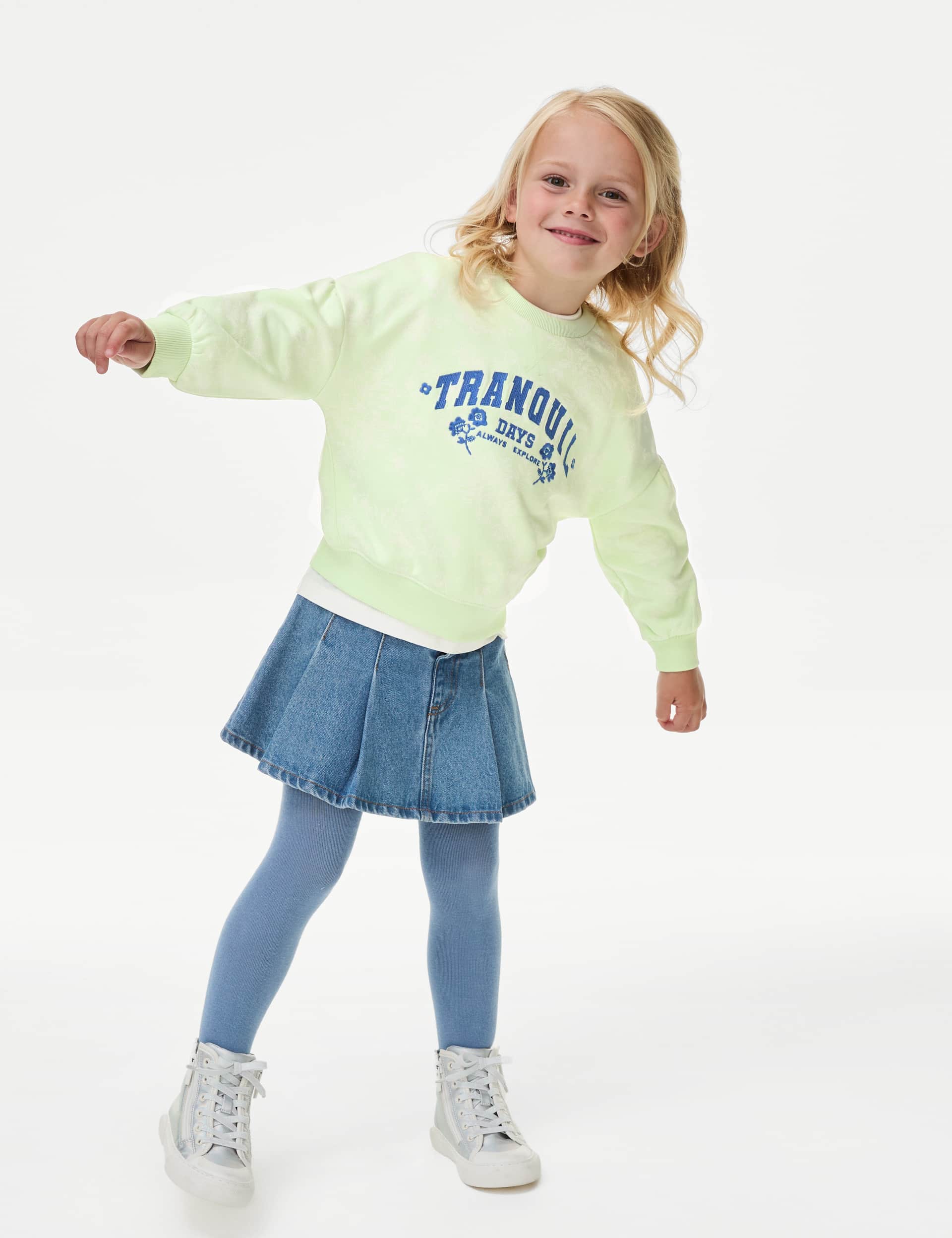 M&S Girls Denim Skirt with Tights (2-8 Yrs)