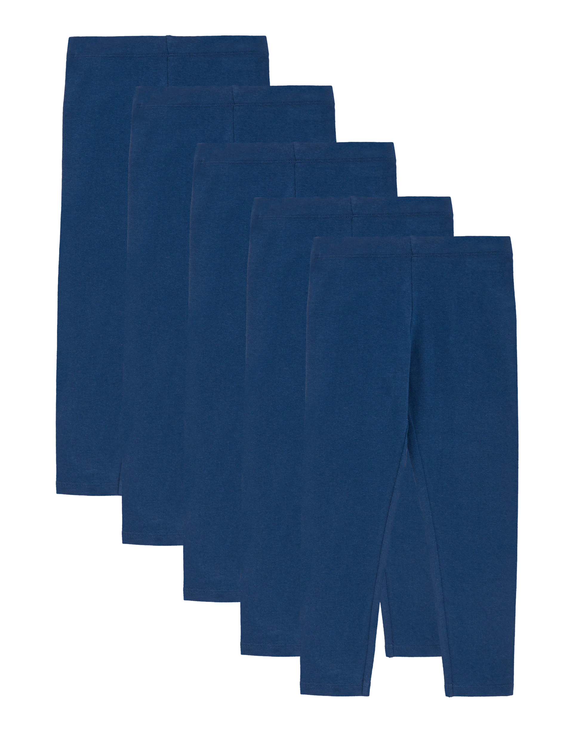 M&S Collection Girls 5pk Cotton Rich Plain Leggings (2-8 Yrs) - 5-6 Y - Dark Navy, Dark Navy