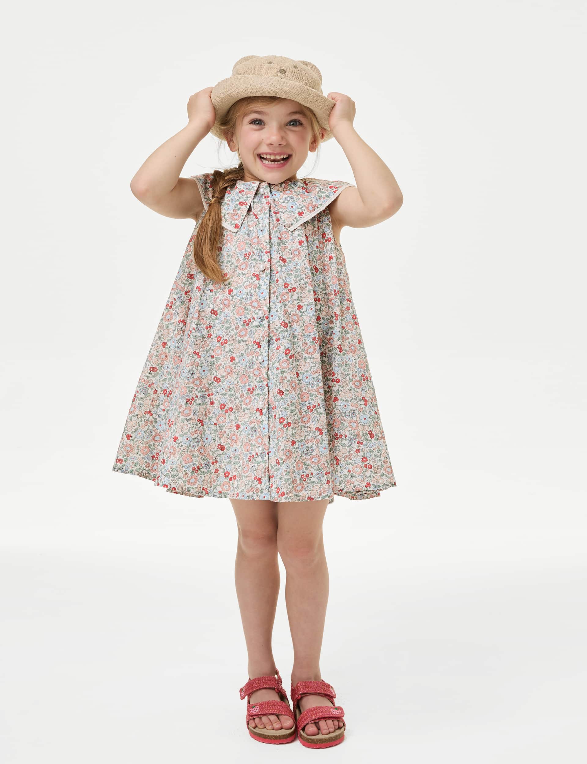 M&S Girls Pure Cotton Floral Dress (2-8 Yrs)
