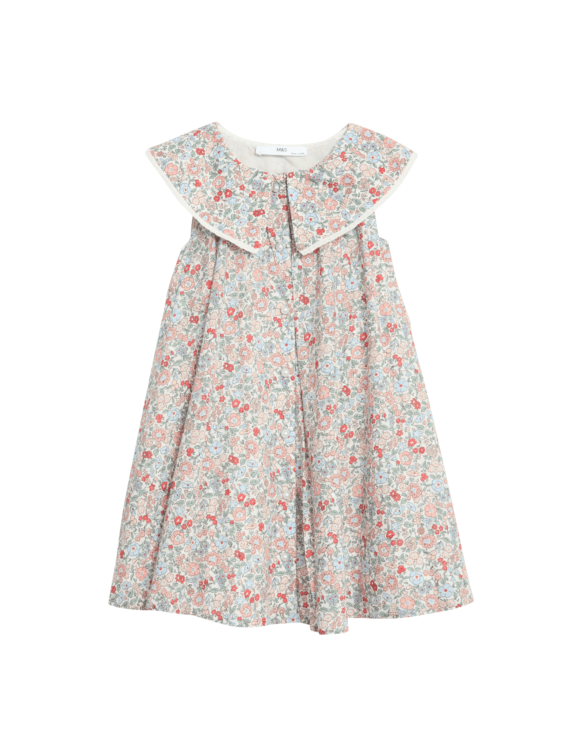 M&S Collection Girls Pure Cotton Floral Dress (2-8 Yrs) - 5-6 Y - Blue Mix, Blue Mix,Multi