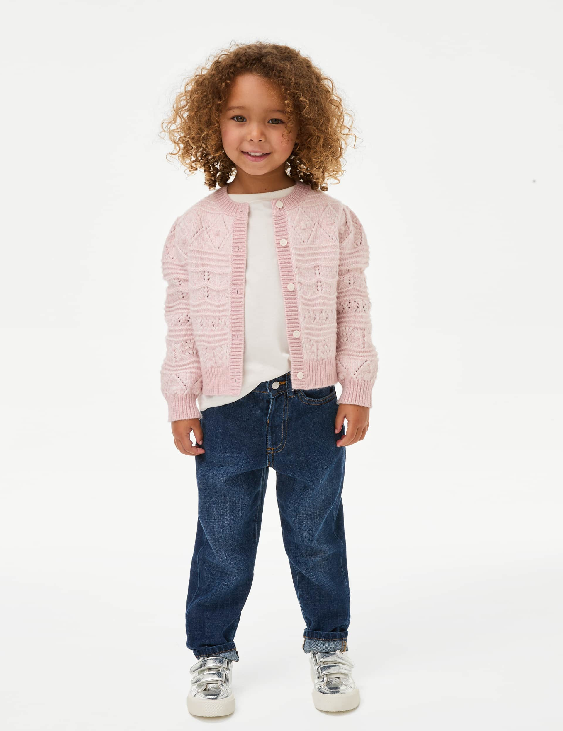 M&S Girls Denim Mom Fit Elasticated Waist Jeans (2-8 Years) - 3-4 Y - Dark Denim, Denim,Light Denim,