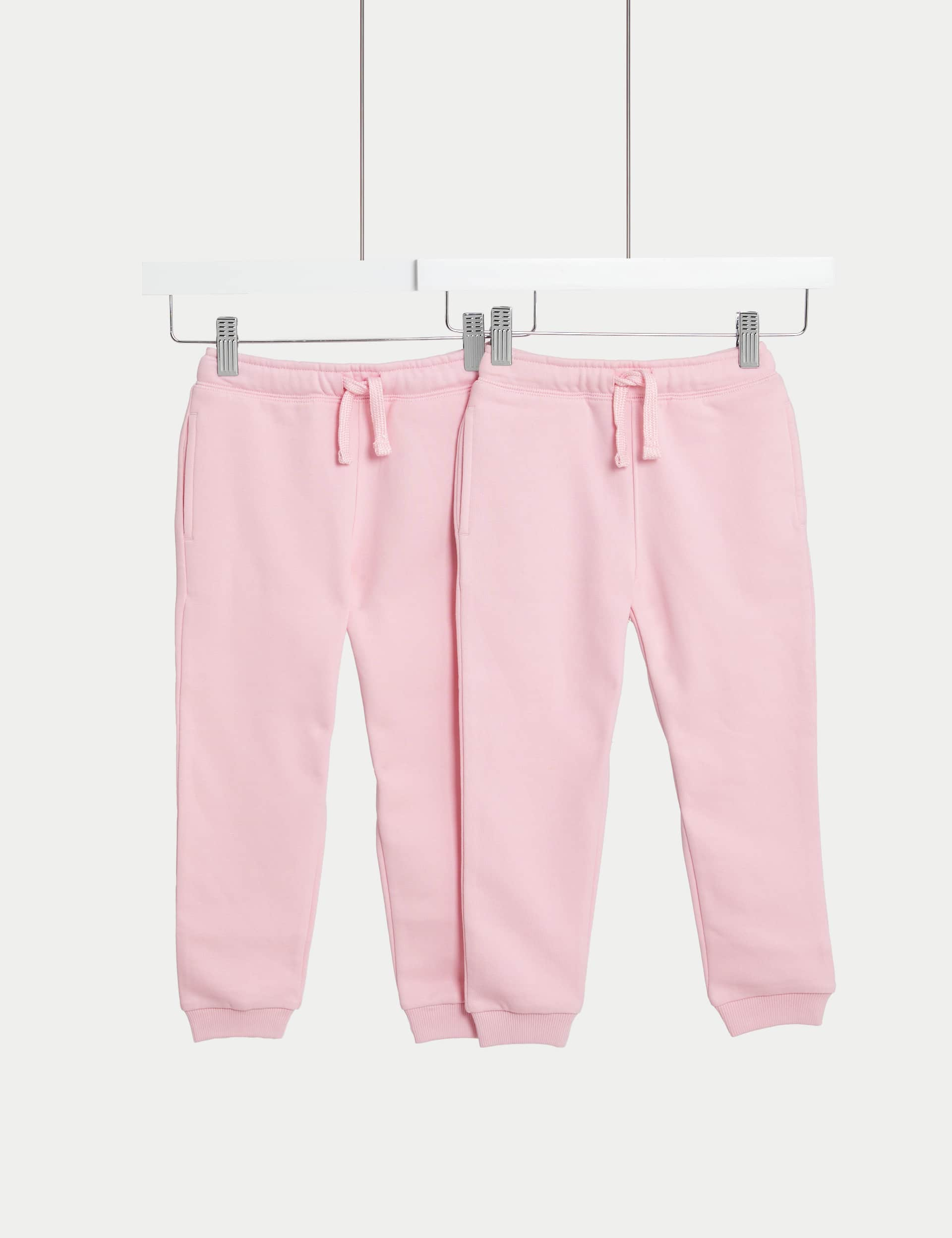 M&S Girls 2pk Cotton Rich Joggers (2-8 Yrs) - 2-3 Y - Pink, Pink