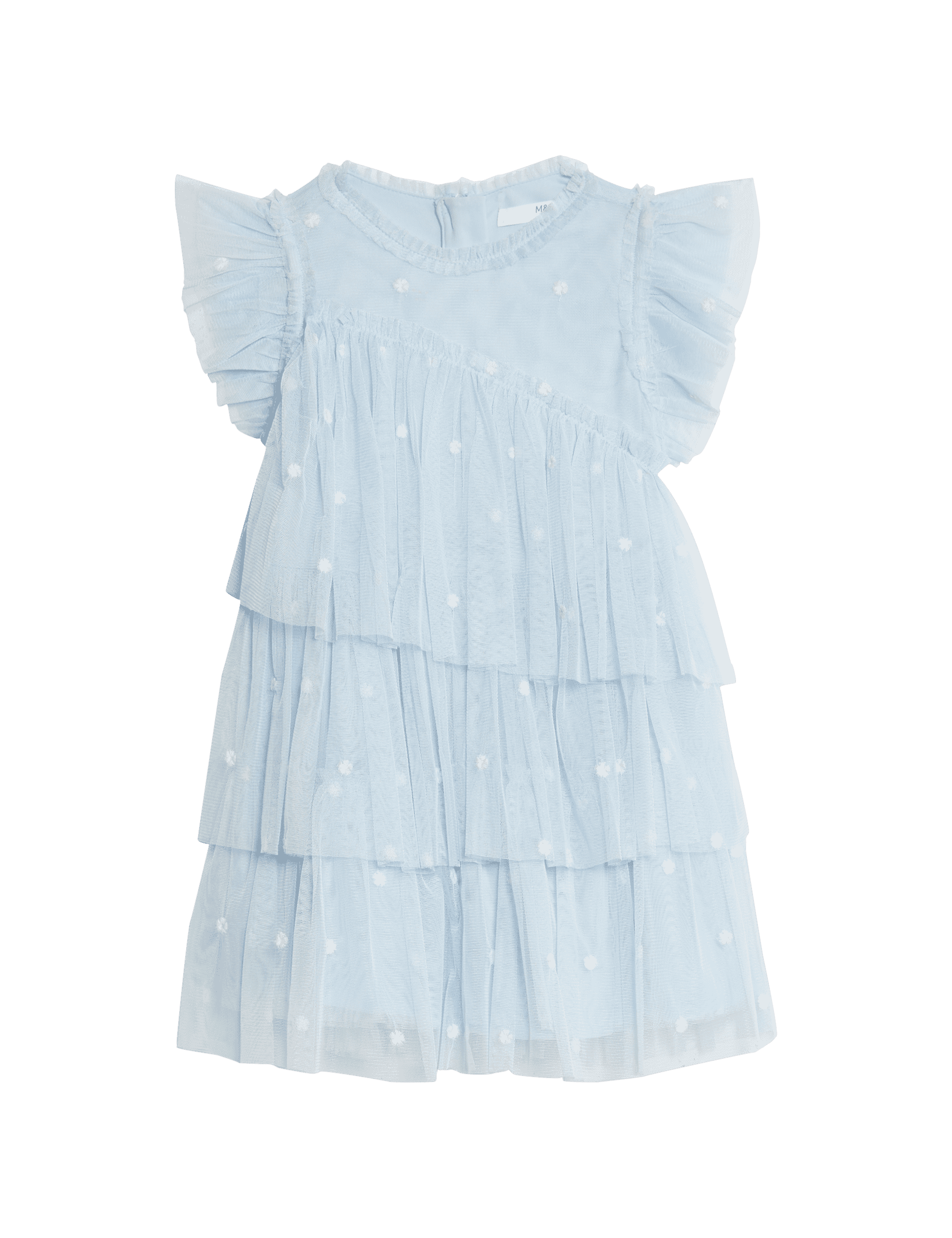 M&S Collection Girls Embroidered Tulle Dress (2-16 Yrs) - 6-7 Y - Blue, Pink,Ecru,Blue