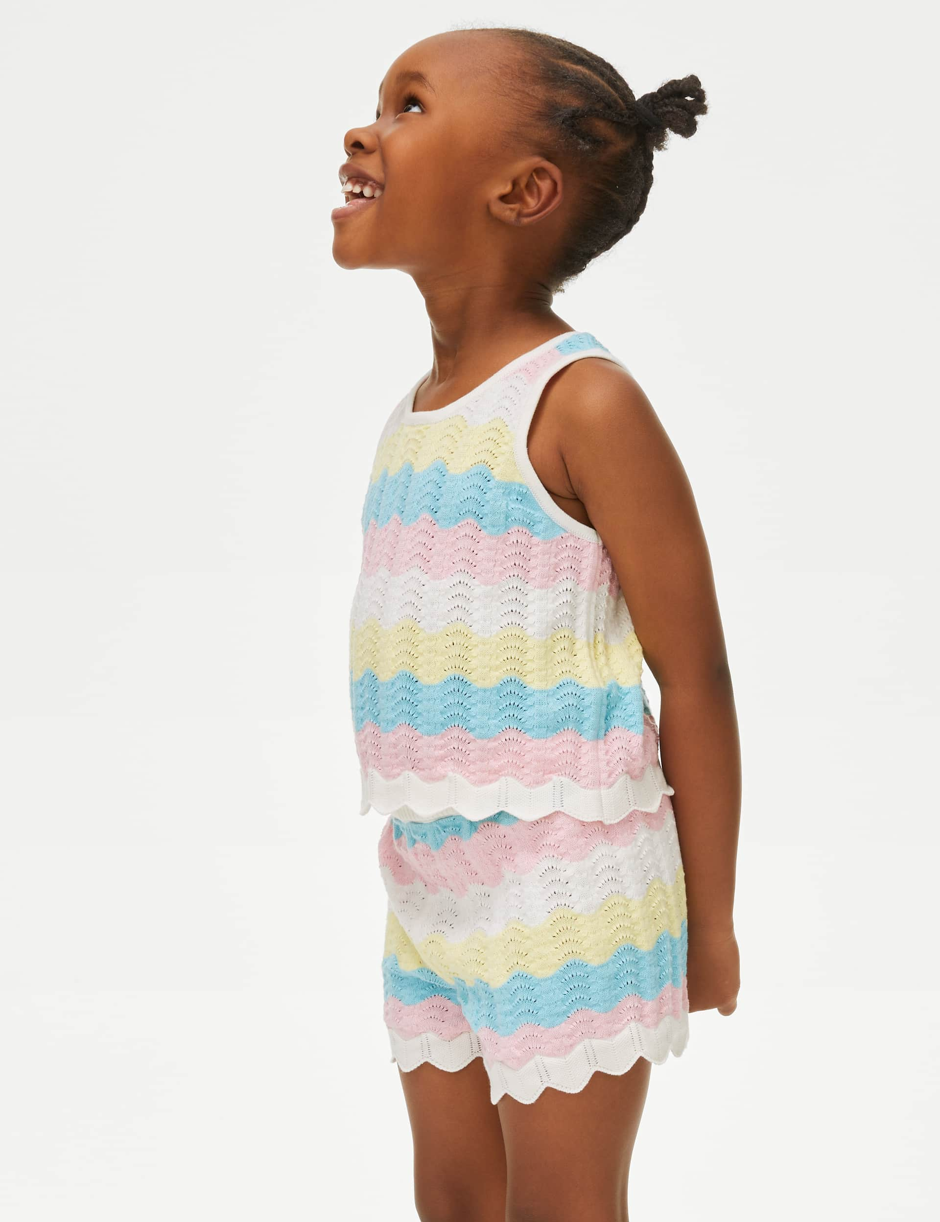 M&S Girls Knitted Striped Top & Bottom Outfit (2-8 Yrs) - 3-4 Y - Multi, Bright Coral,Multi