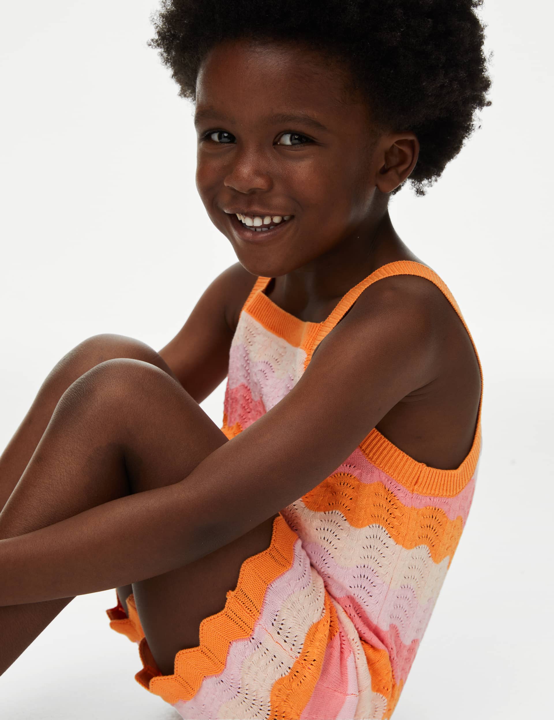 M&S Girls Pure Cotton Striped Knitted Playsuit (2-8 Yrs)