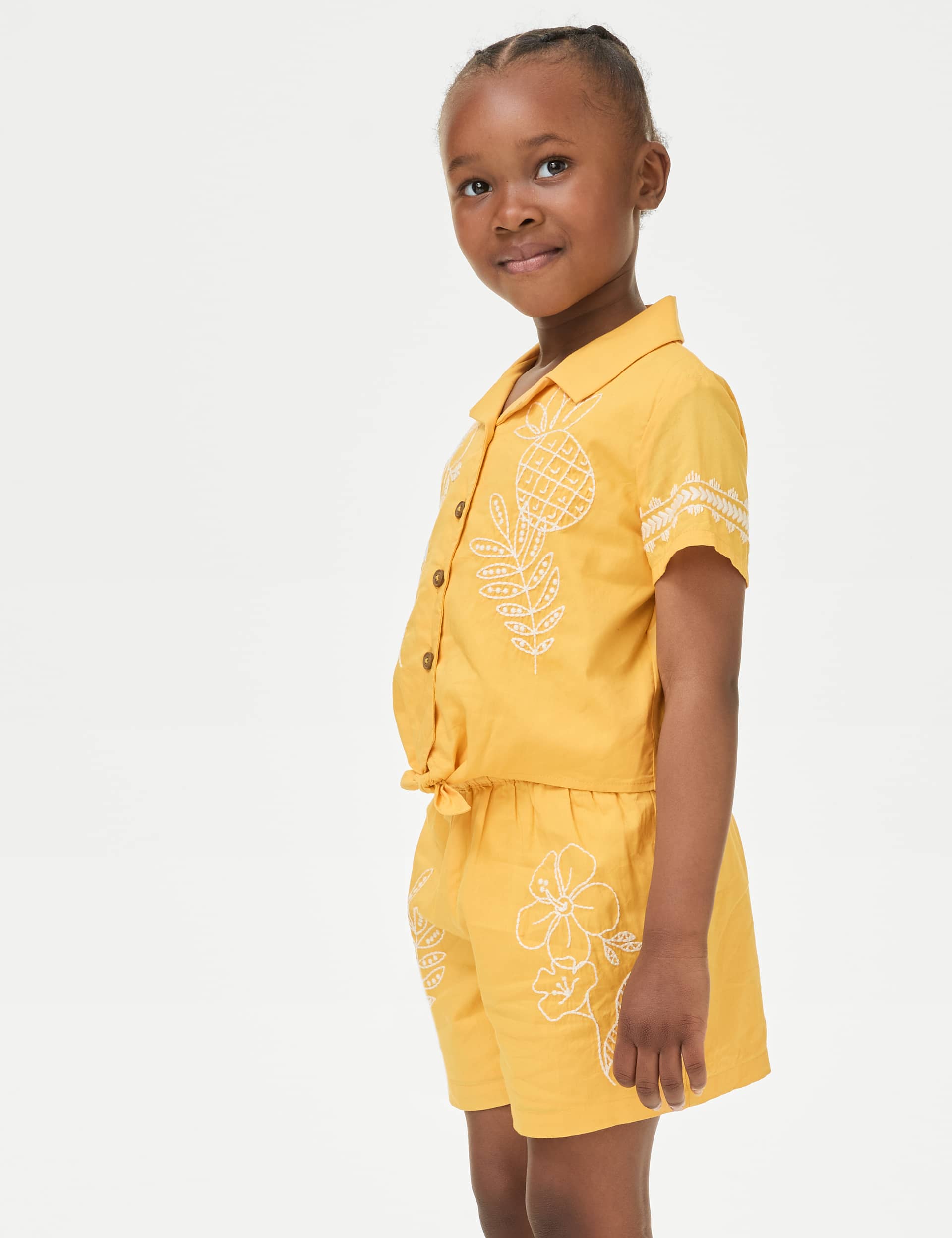 M&S Girls 2pc Cotton Rich Embroidered Outfit (2-8 Yrs) - 3-4 Y - Yellow, Yellow