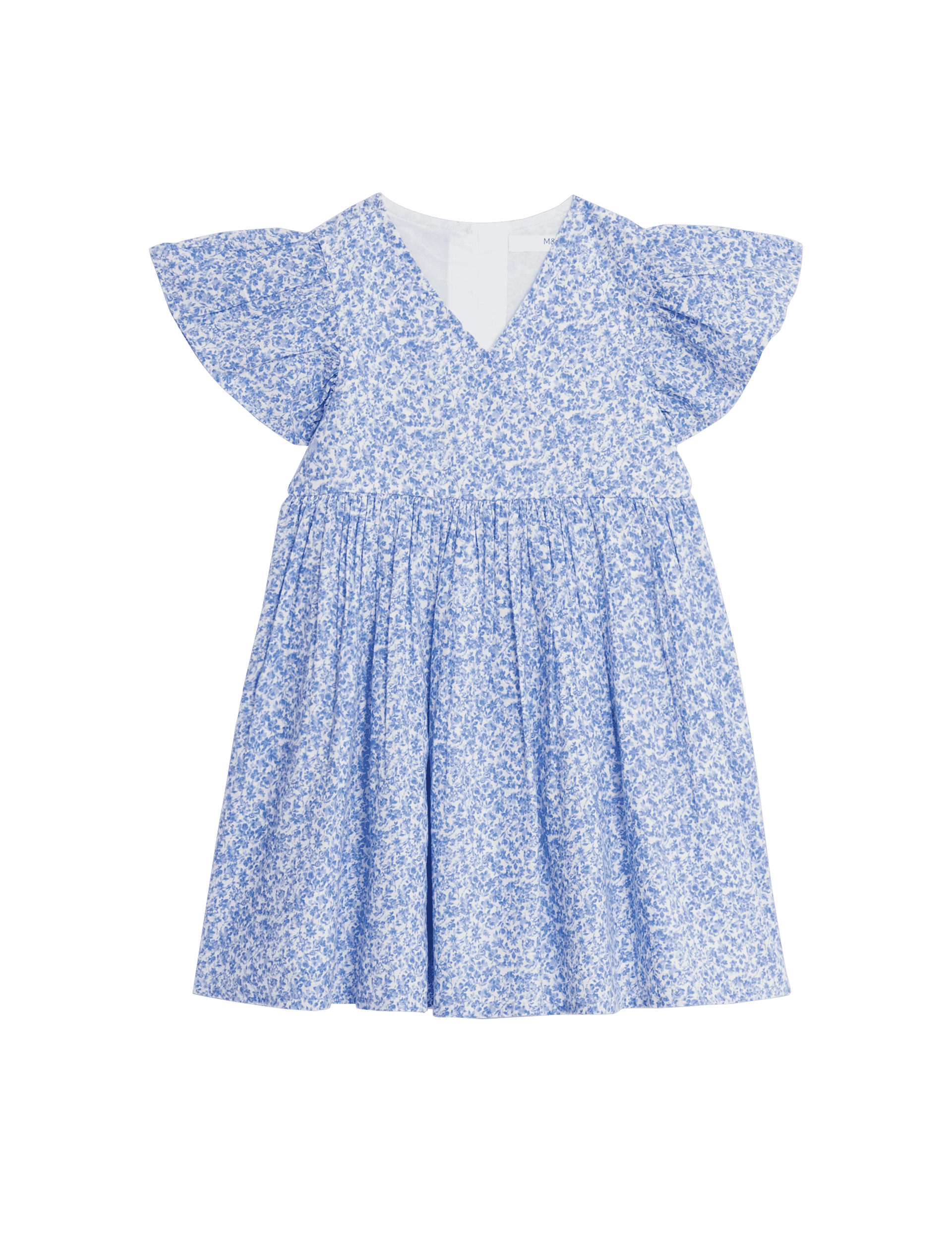 M&S Collection Girls Pure Cotton Wrap Dress (2-8 Yrs) - 6-7 Y - Blue Mix, Blue Mix