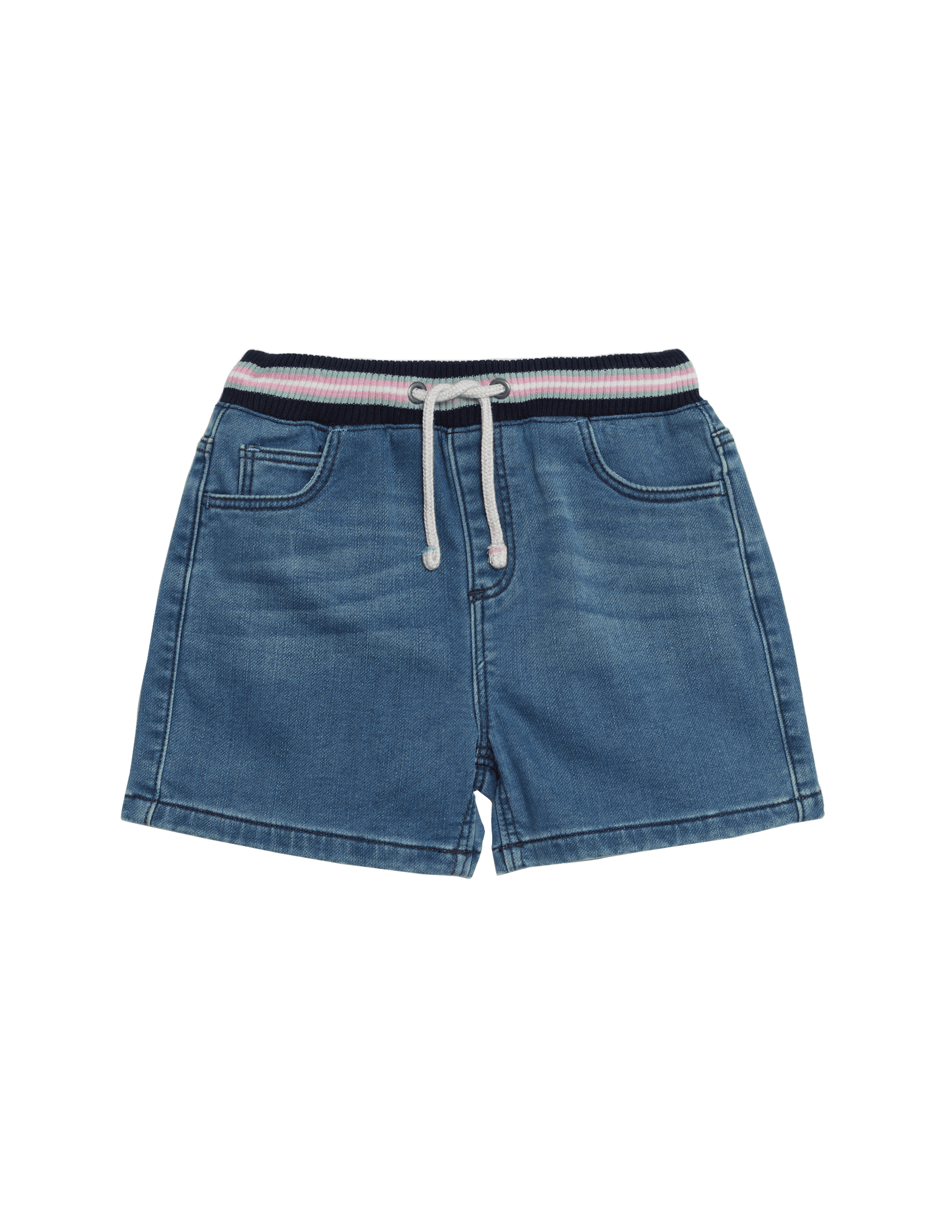 M&S Collection Girls Contrast Waistband Denim Shorts (2-8 Yrs) - 5-6 Y - Dark Denim, Light Denim,Dar