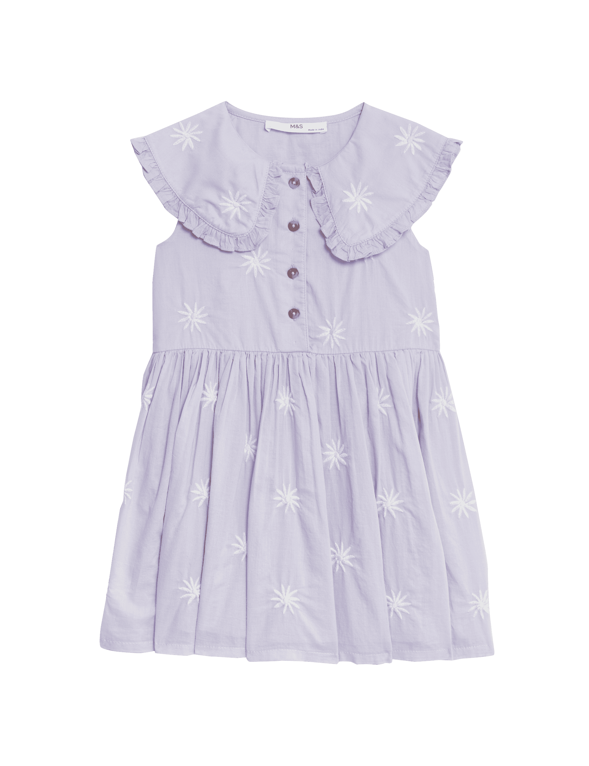 M&S Collection Girls Pure Cotton Embroidered Dress (2-8 Yrs) - 5-6 Y - Lilac, Ivory Mix,Lilac