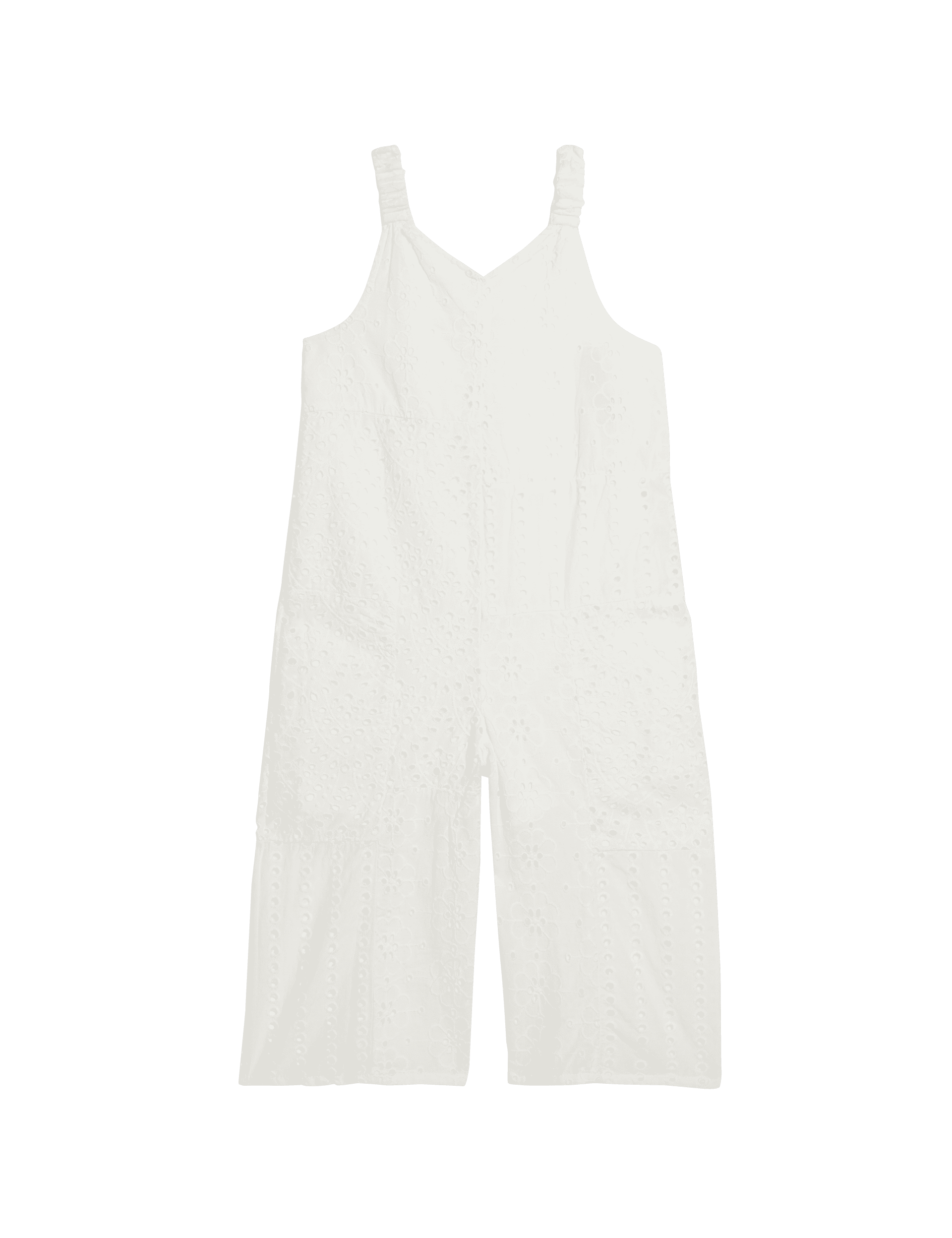 M&S Collection Girls Pure Cotton Broderie Jumpsuit (2-8 Yrs) - 3-4 Y - Ivory, Ivory,Green