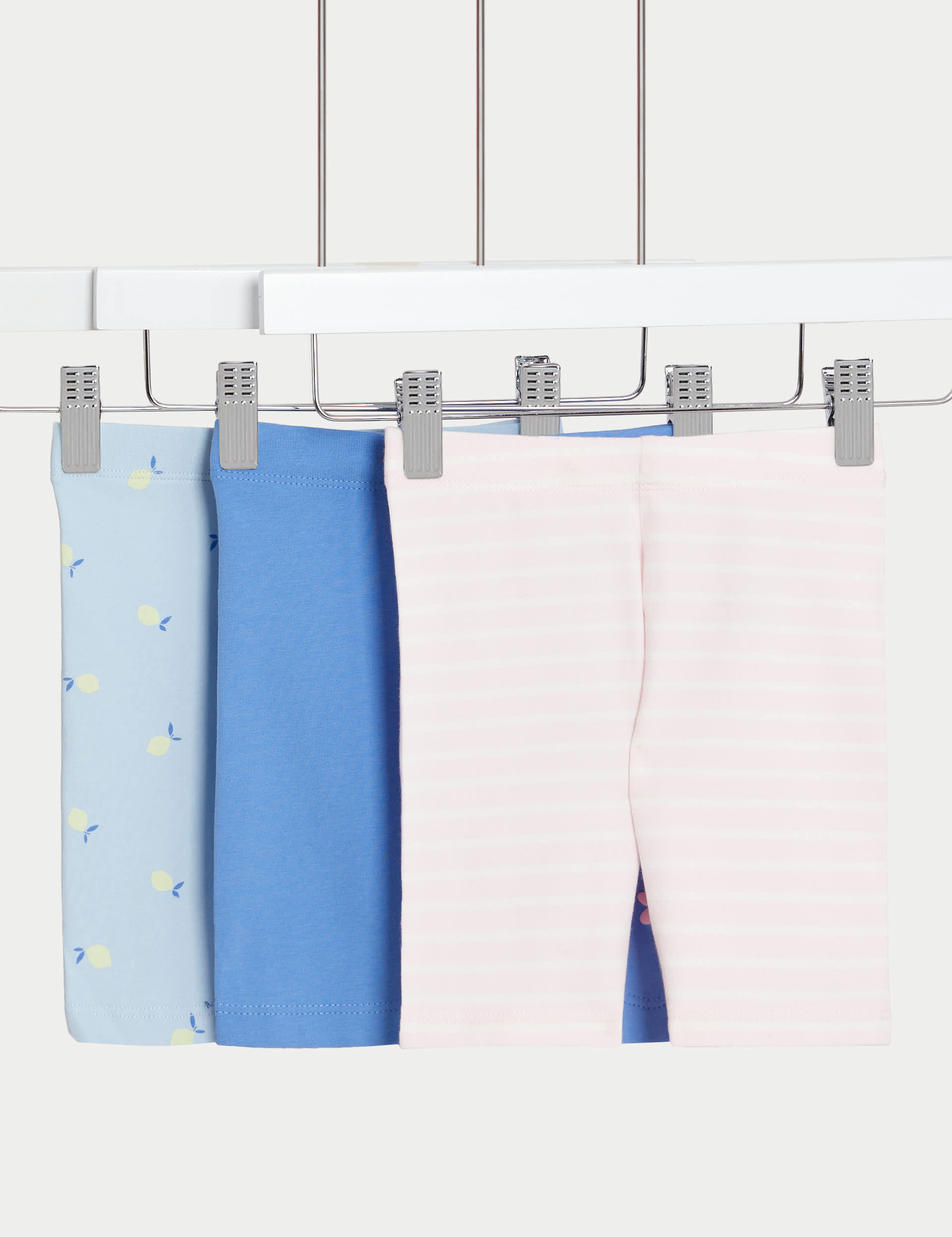 M&S Girls 3pk Lemon Cycling Shorts (2-8 Yrs) - 6-7 Y - Blue Mix, Blue Mix